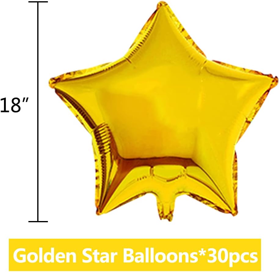 30PCS 18" Gold Star Foil Balloons – Party Decorations for Birthday, Wedding & Baby Shower