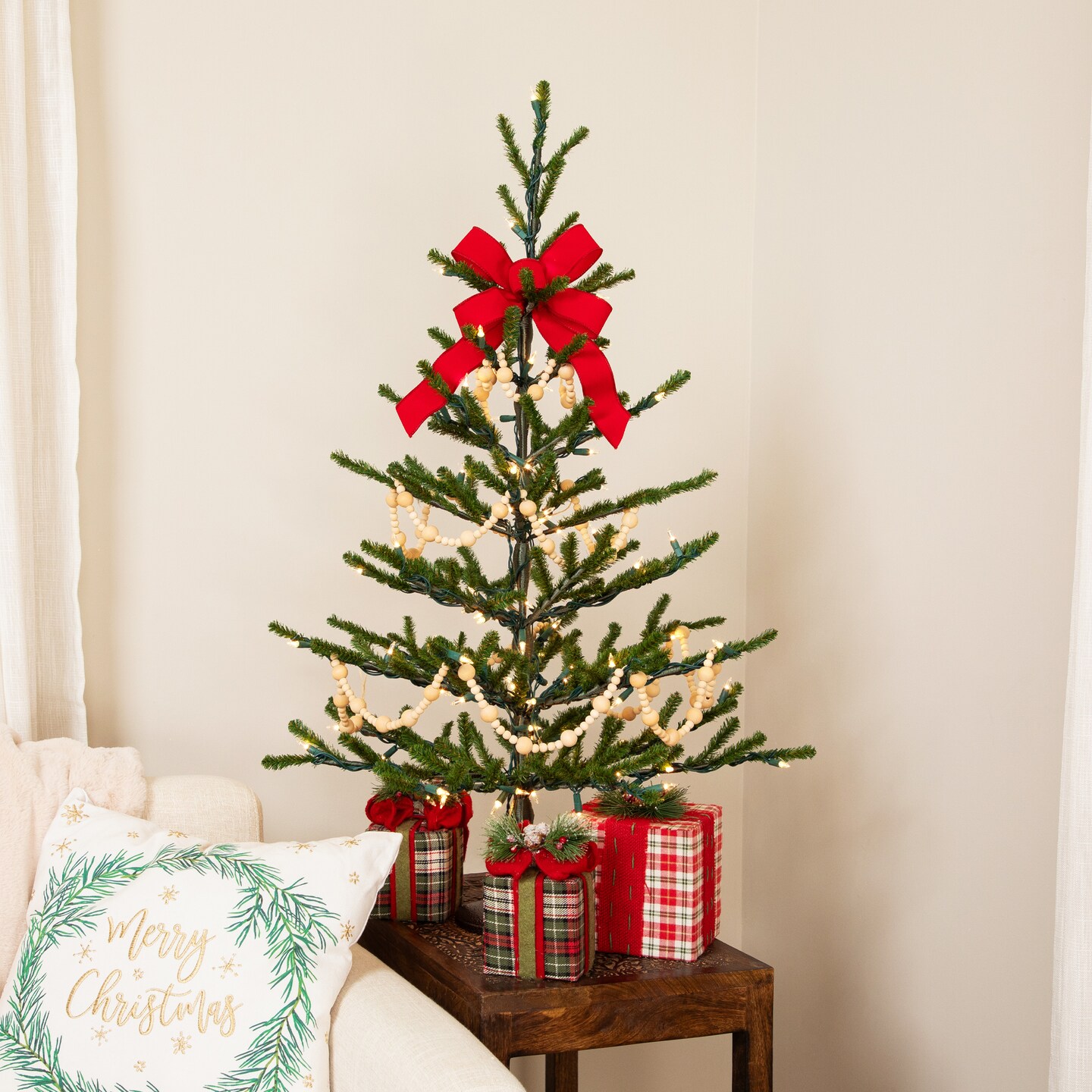 Northlight Alpine Coral Artificial Christmas Tree with Metal Base - 3&#x27; - Clear Lights