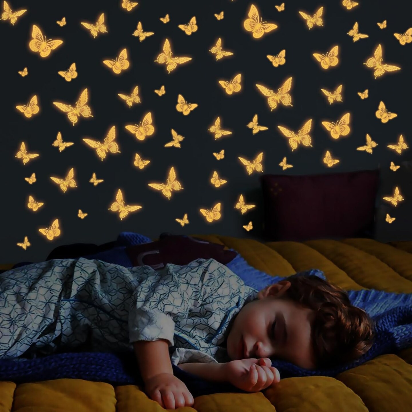 Glow in The Dark 3D Butterfly 24 Pcs 3 Sizes, Luminous Butterfly Stickers for Ceiling or Wall, Glow in The Dark Party Supplies, Removable Luminous Stickers for Kids Babys Nursery (Orange)