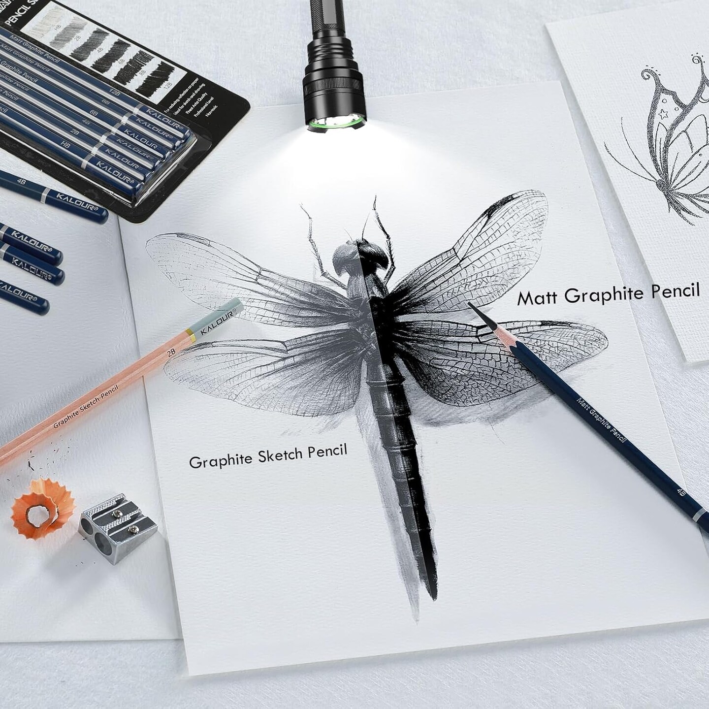 Professional Drawing Pencils for Sketching - 6 pcs Matte Graphite Art Pencil Set (HB to 12B) for Shading, Beginners & Pro Artists