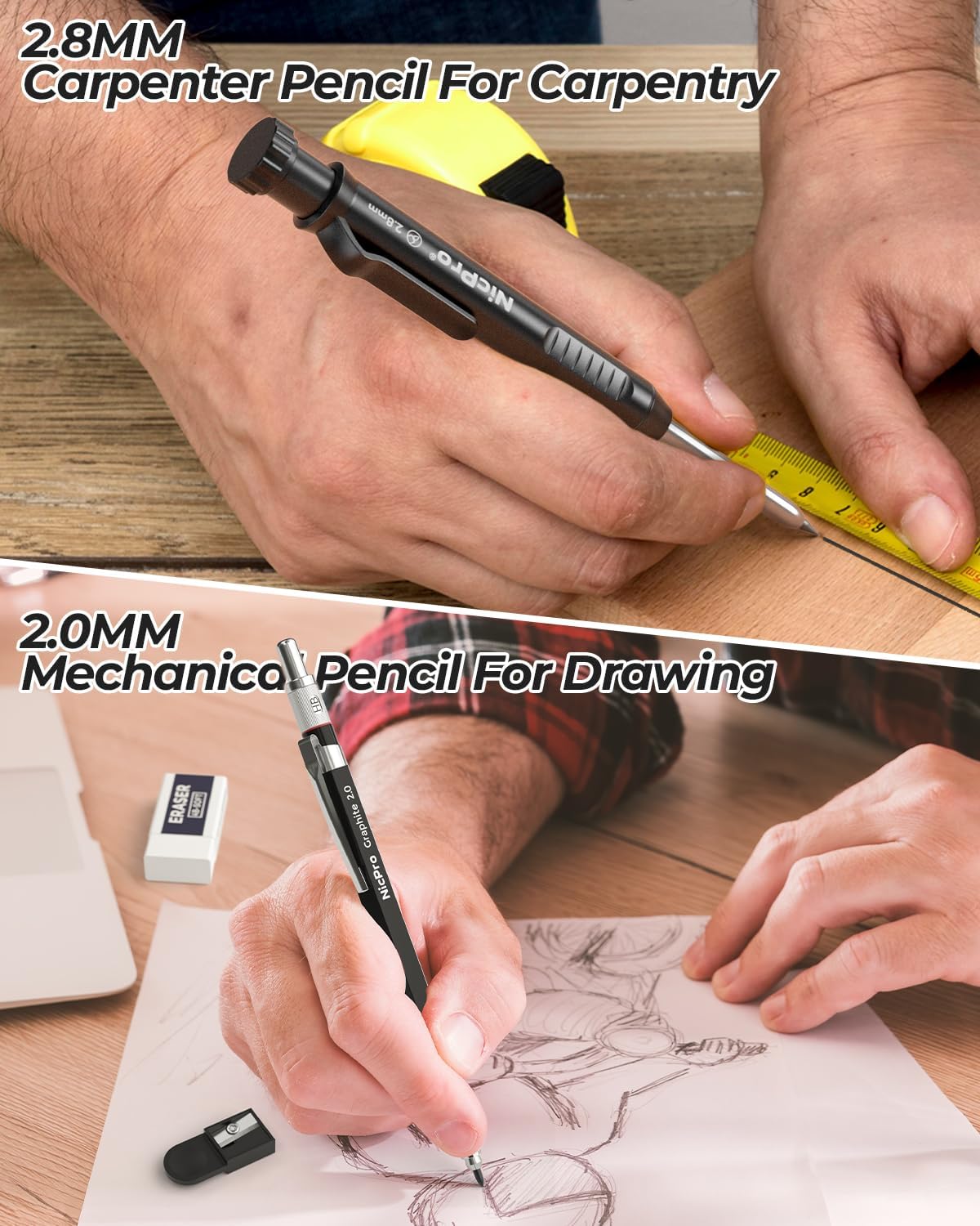 27 Pack Carpenter Pencils for Woodworking, Construction Mechanical Pencil with 100 Refill, Automatic Center Punch and Carbide Scribe Carpenter Tool, Construction Pencil for Carpenters Marking