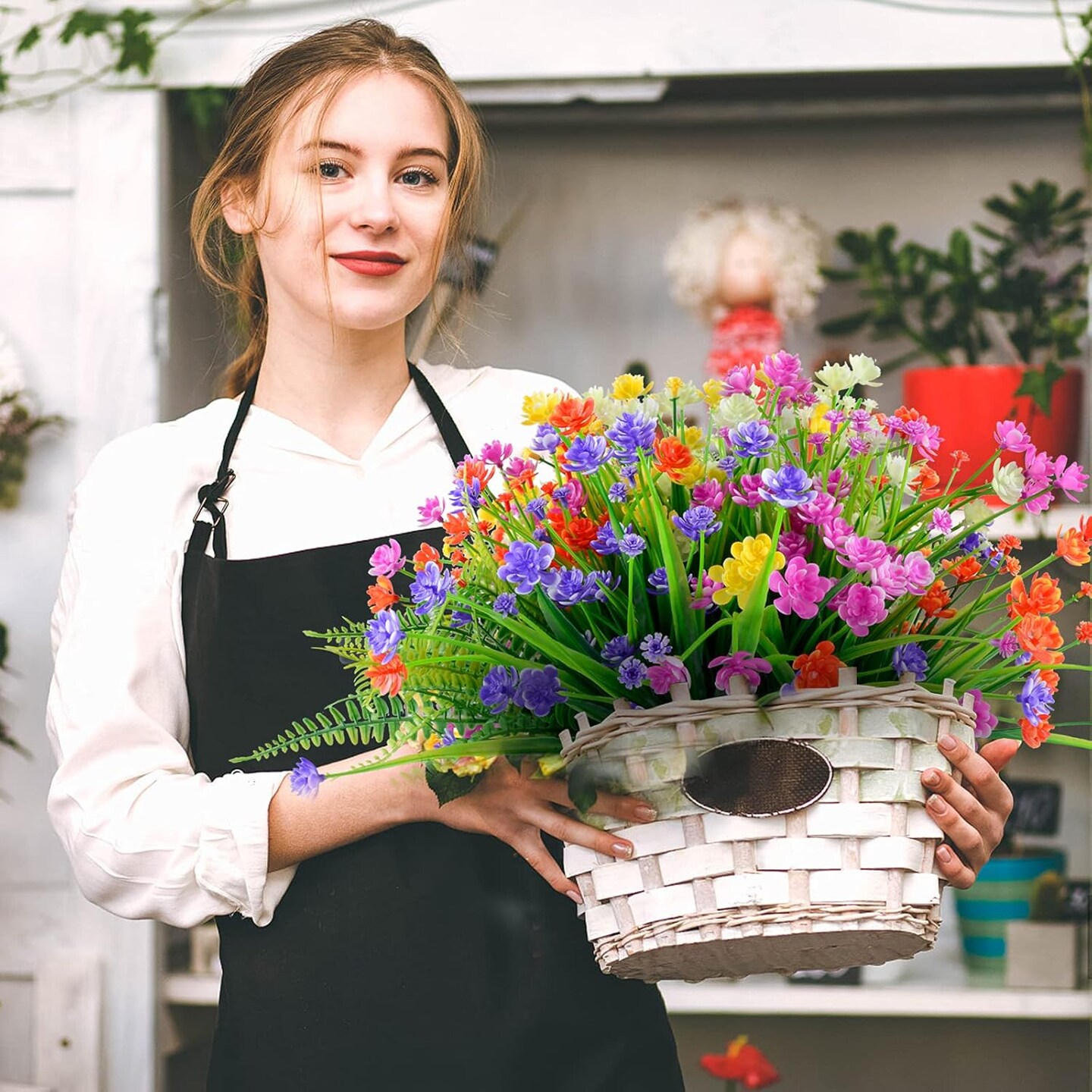 12 Bundles Summer Potted Plants Artificial Flowers for Outdoor UV Resistant Plastic Plants Fake Flowers