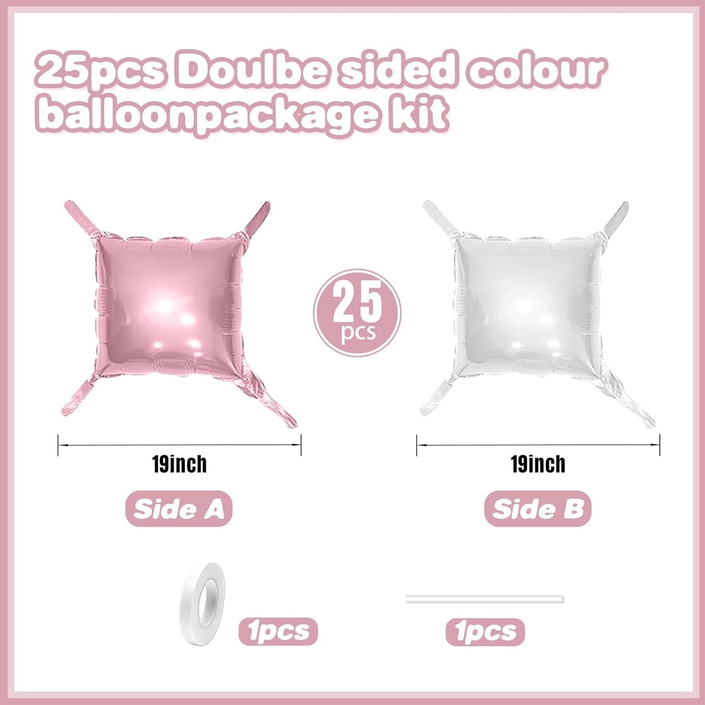 Pearl Pink and White Double Sided Square Foil Balloons Wall,19 Inches