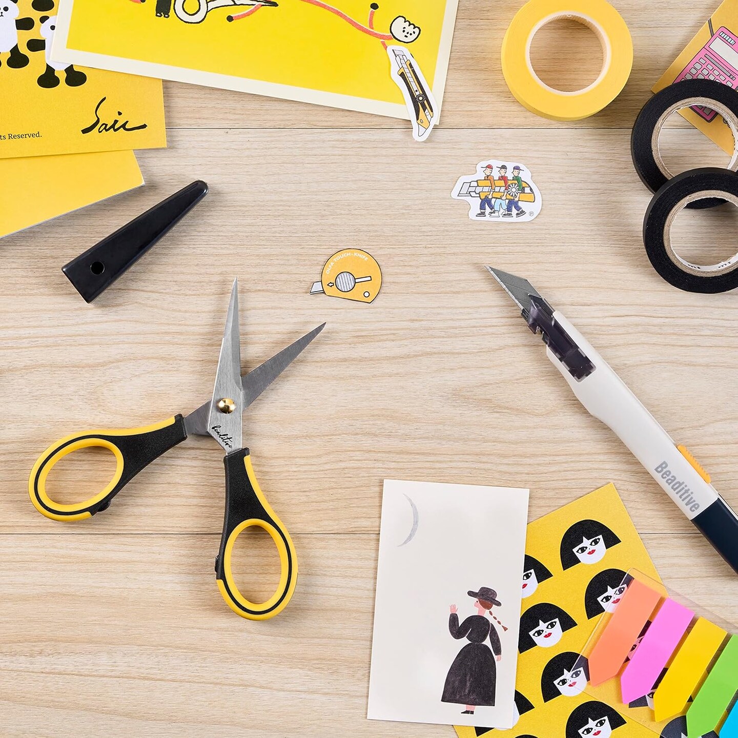 Beaditive Precision Craft Scissors - Stainless Steel Paper Crafting Scissors With Safety Cap - Ultra Sharp Blades &#x26; Non-Slip TPR Handles - Adult &#x26; Kid Scrapbooking Scissors For Home, Office, School