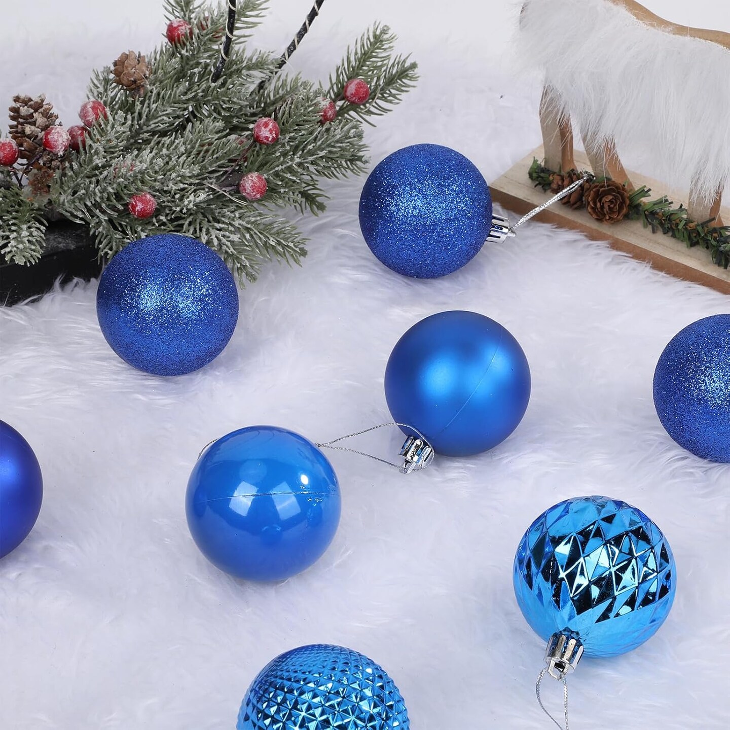 Christmas Ball Ornaments Navy Blue Christmas Ornaments Set for Christmas Tree Decorations Shatterproof Large Christmas Decorations Ornaments Bulk Balls 2.36&#x22; Hanging Decor for Xmas