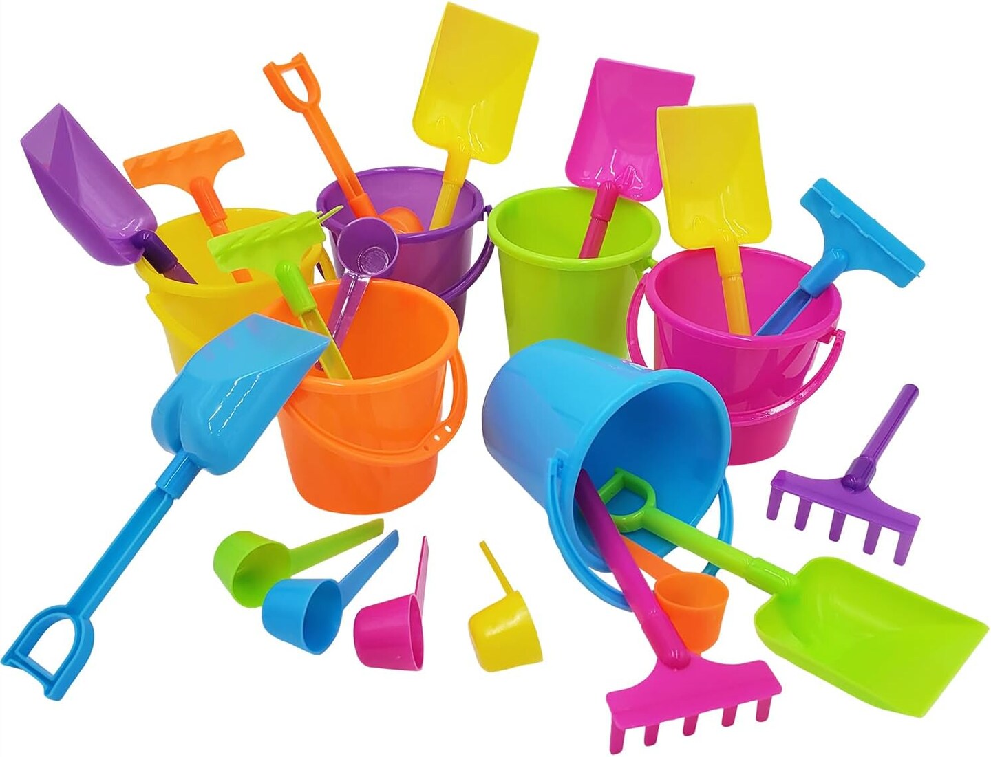 Summer Sand Toys Mini Beach Playsets, Play Set Includes 1 Sand Bucket, 1 Shovel, 1 Rake, and 1 Scoop, Birthday Treats for Boys and Girls, Party Favors for Kids and Toddlers (6-Pack)