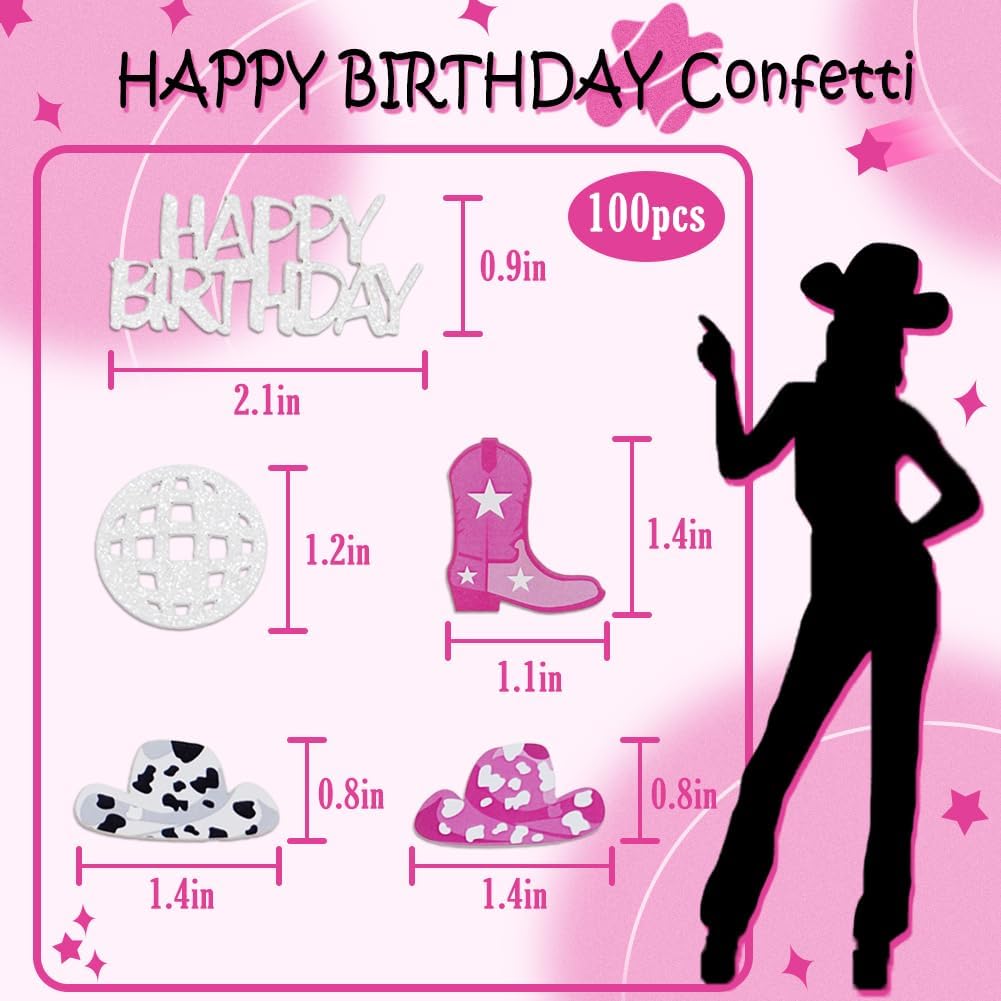 100PCS Cowgirl Disco Confetti | Glitter Boots, Hats & Disco Balls for Party Decor