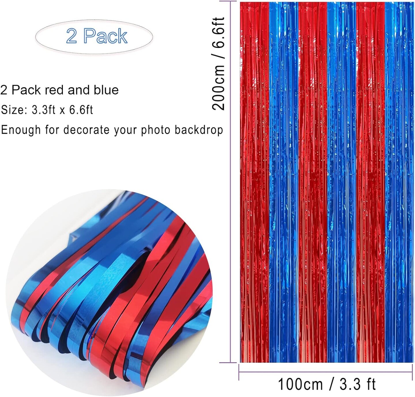 2-Pack Red & Blue Foil Fringe Curtains 3.3x6.6ft Party Backdrop Decorations
