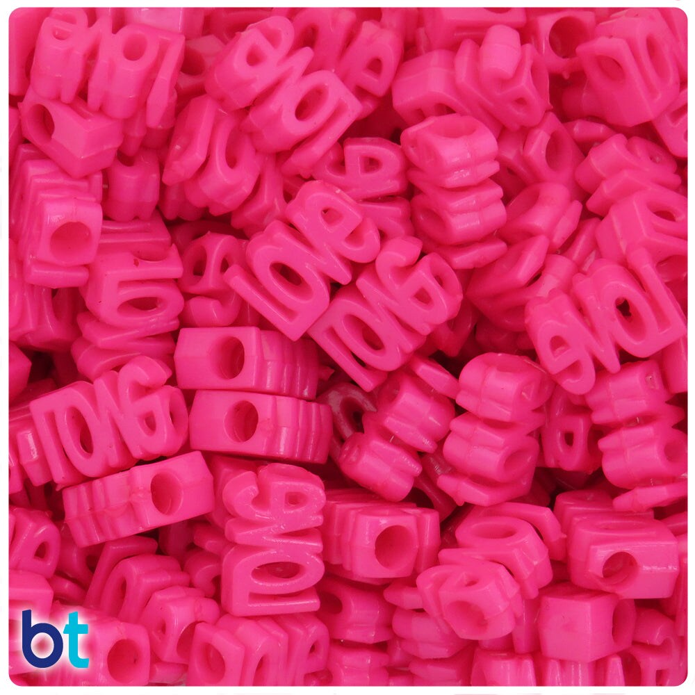 BeadTin Dark Pink Opaque 16mm Love Plastic Alpha Beads (40pcs)