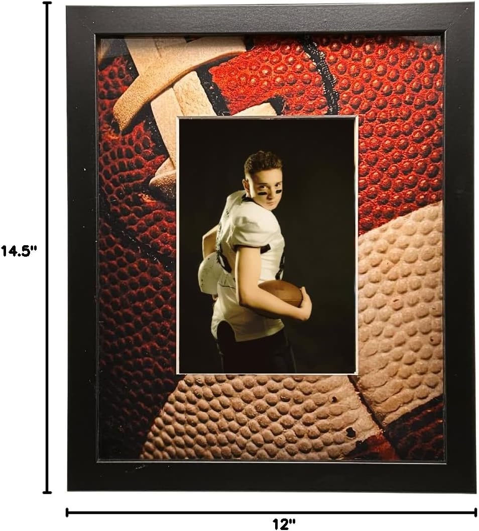 Football Picture Frame &#x2013; 5x7 Photo Display with Football-Themed Mat | 12x14.5 Frame for Wall or Tabletop