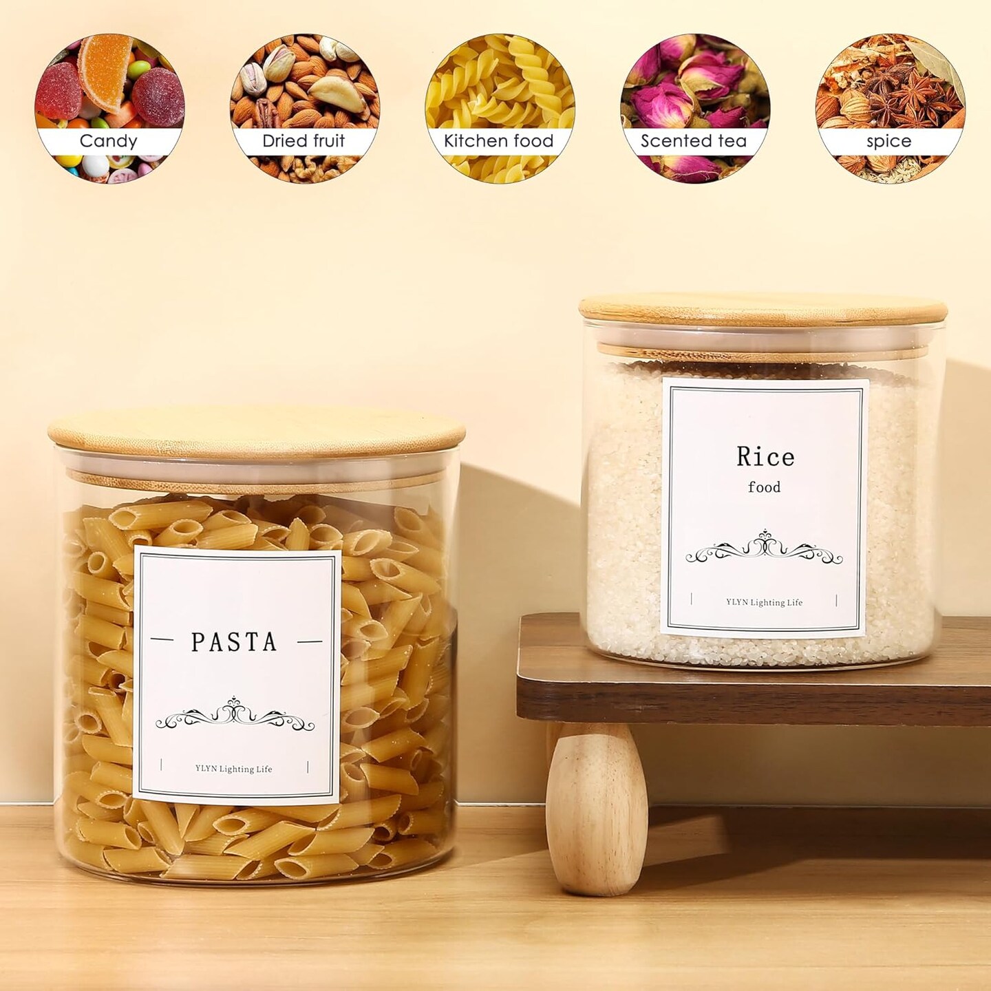 Brown Sugar Container- Cookie Jar (64oz/102oz) Set of 2-Large Glass Jar With Lid- Glass Jars Kitchen Canisters With Airtight Bamboo Lids- Food Storage Containers For Flour Sugar Cereal, Egg