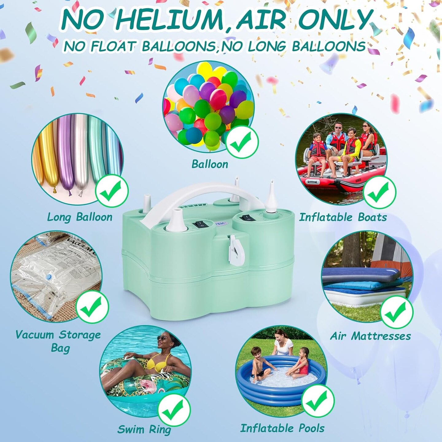 Air Pump for Inflatables and Balloon Electric Air Balloon Pump 600W for Latex 260Q Foil Balloons with Hose Extension Quick-Fill Inflator Deflator