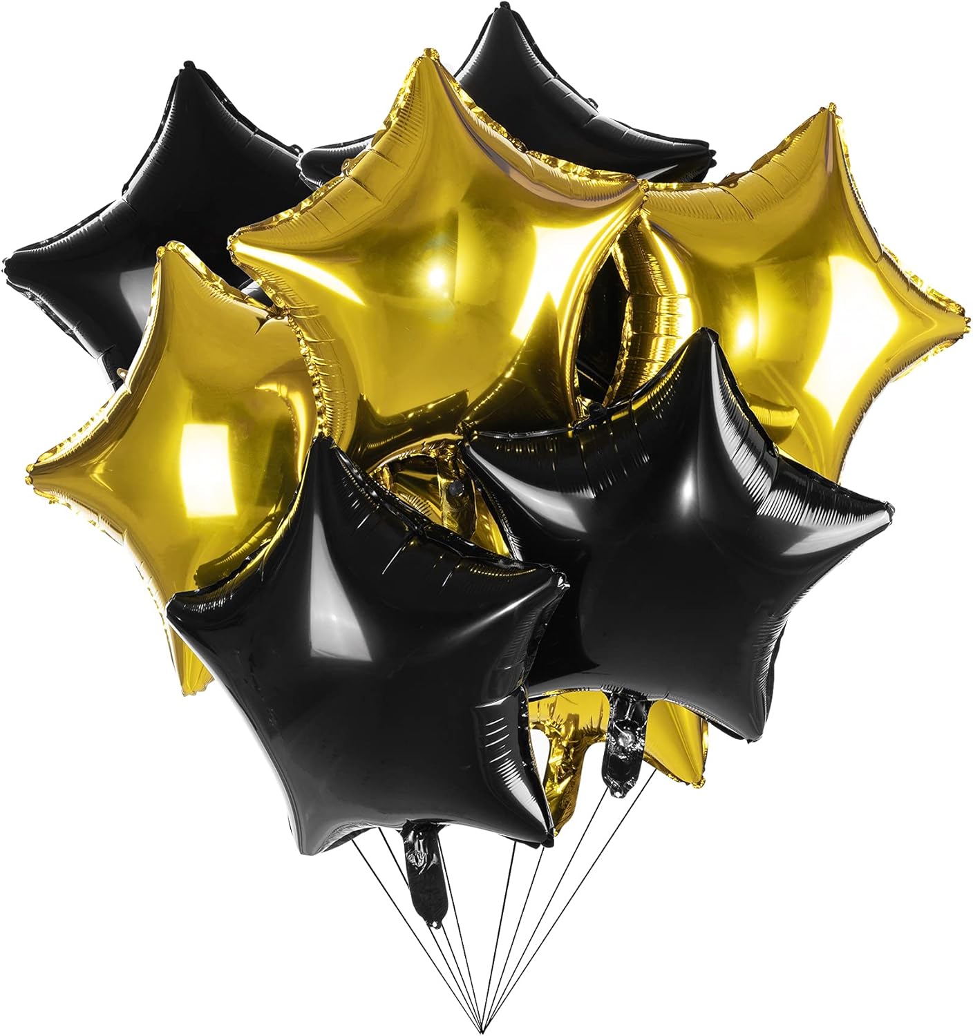 Black Gold Big Balloons Star Foil Mylar Helium Balloons for Party Decorations, Pack of 20