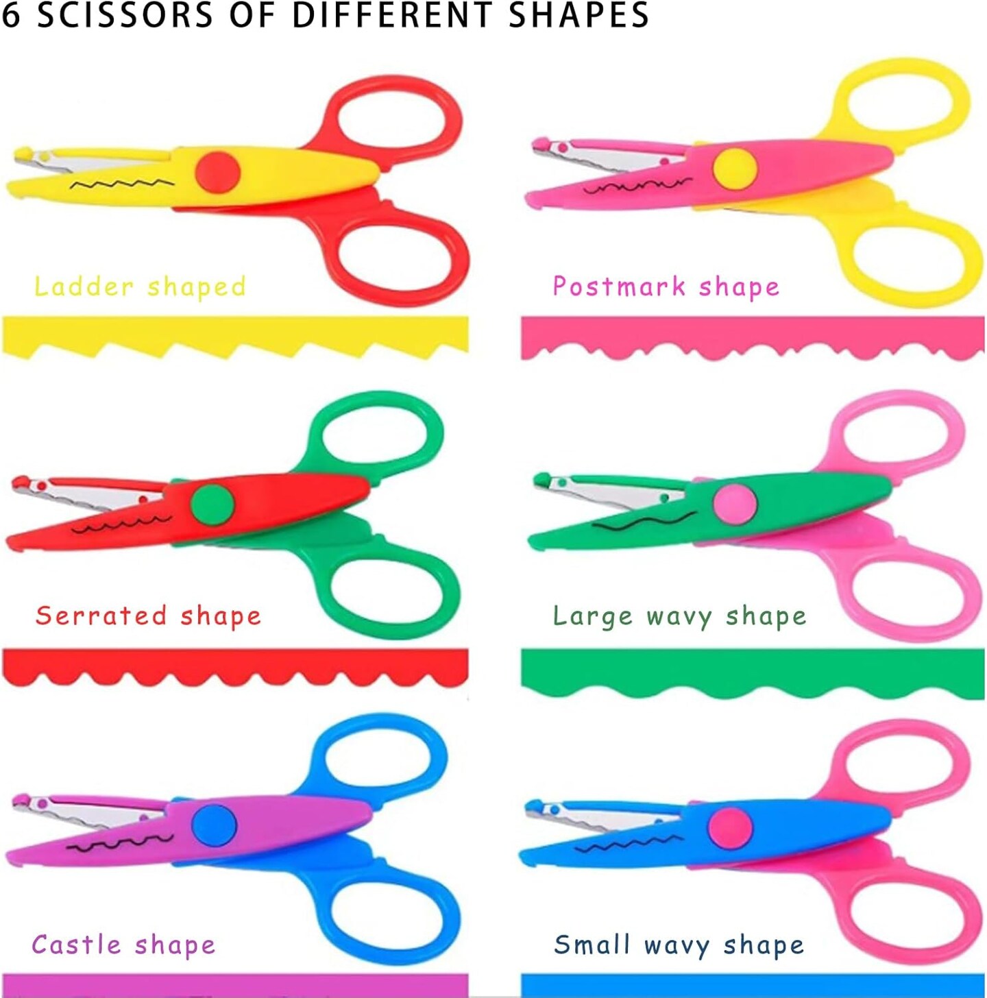 6-Pack Decorative Edge Scissors – 5" Serrated Craft Scissors for DIY, School & Fancy Designs