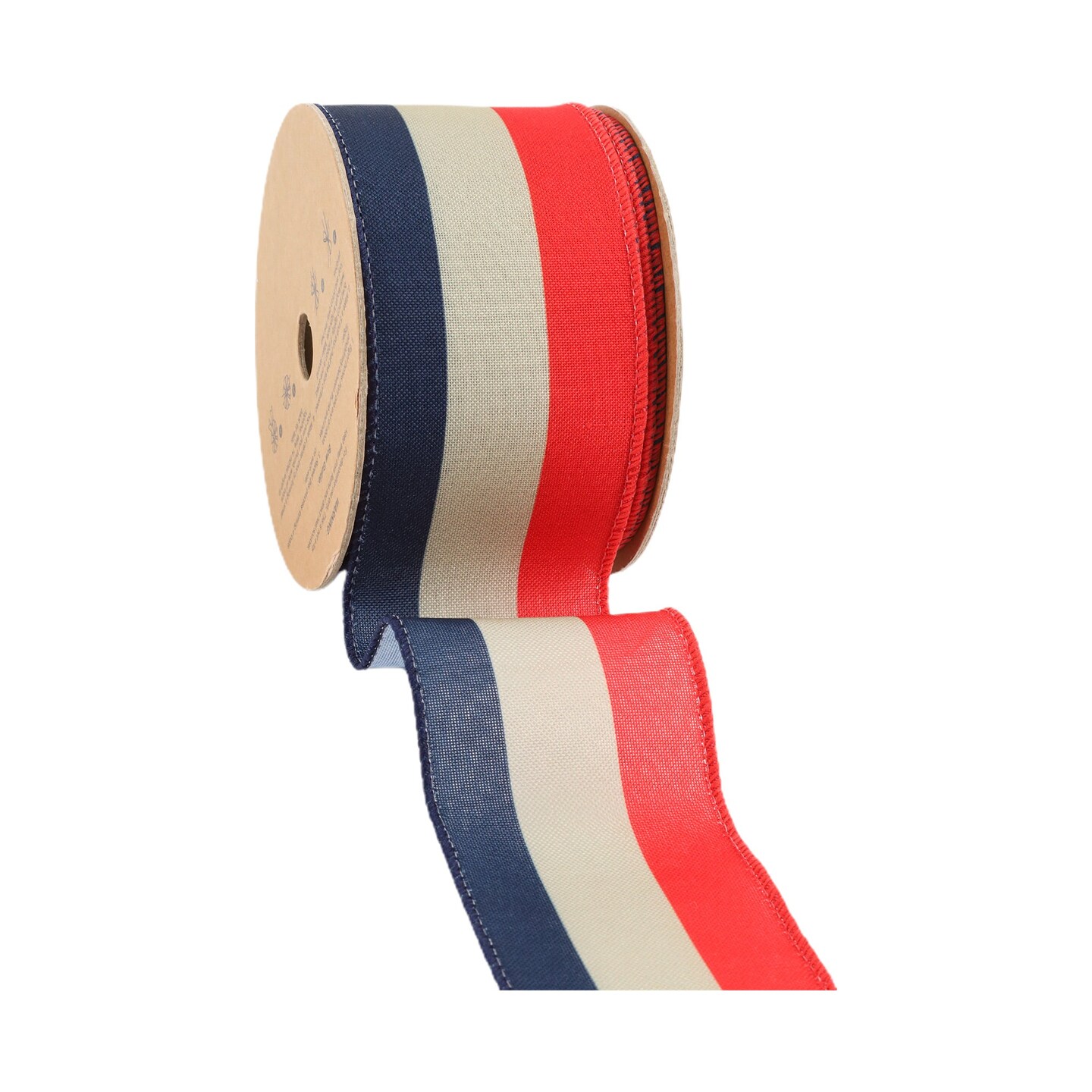 LaRibbons 2 1/2" Wired Ribbon | Red/Natural/Blue Bunting Stripe | 10 Yard Roll