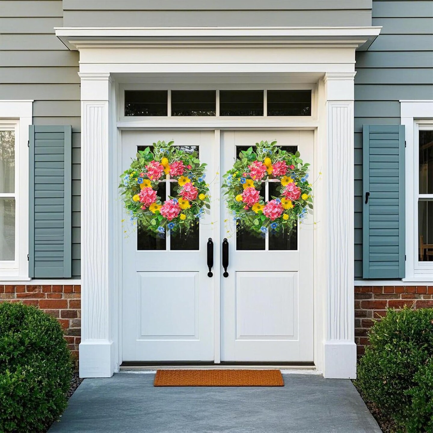 24 Inch Summer Wreaths for Front Door Summer Wreath with Vibrant Dahlia, Gerbera Daisy & Primula Floral Arrangement - All Seasons Summer & Spring Door Wreath for Outside Decor