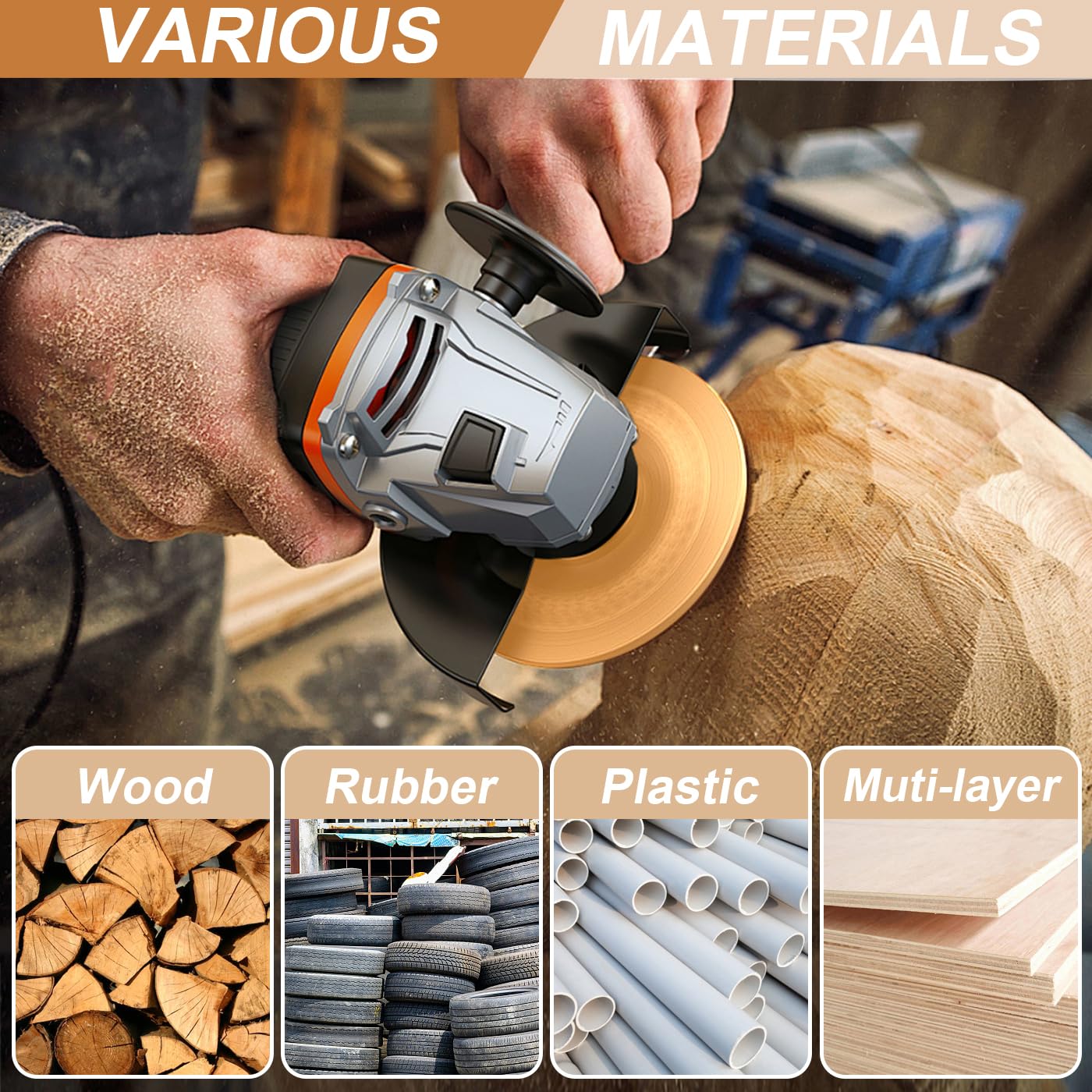 13PCS Wood Carving Disc Set for 4" or 4 1/2" Angle Grinder, Stump Tool Grinding Wheel Disc with 5/8" Adapter Ring, Woodworking Sanding Wheel Discs for Cutting Shaping Carving Polishing