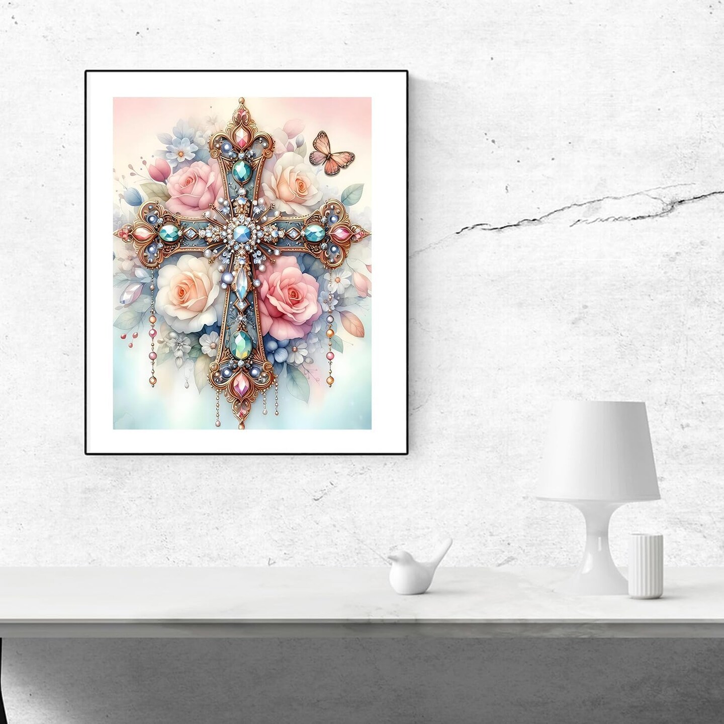 DIY Cross Paint by Numbers Kit on Canvas for Adults,Easy Flowers Cross Paint by Number Kits for Beginners,Digital Oil Painting Kits for Home Wall Decor 16X20 Inch.