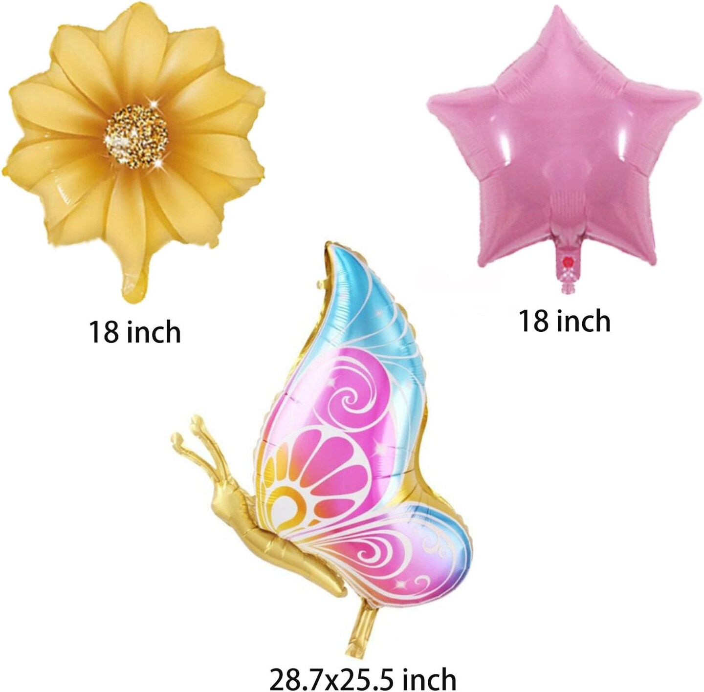 5 PCS Butterfly Foil Balloons Suit With Sunflower Pentagram Foil Balloons