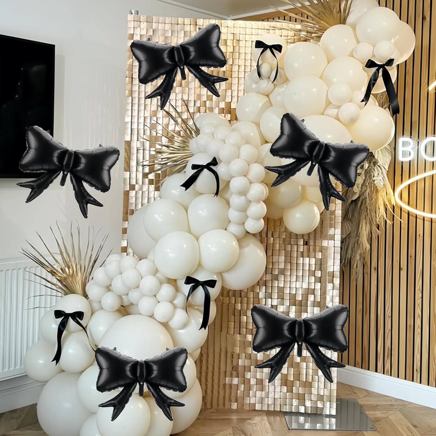 5Pcs Black Bow Mylar Foil Balloons Decorations/Suitable for Retro Classic Party/Gothic Style Party/Luxurious Palace Princess Party/Black Wedding Party Decorations