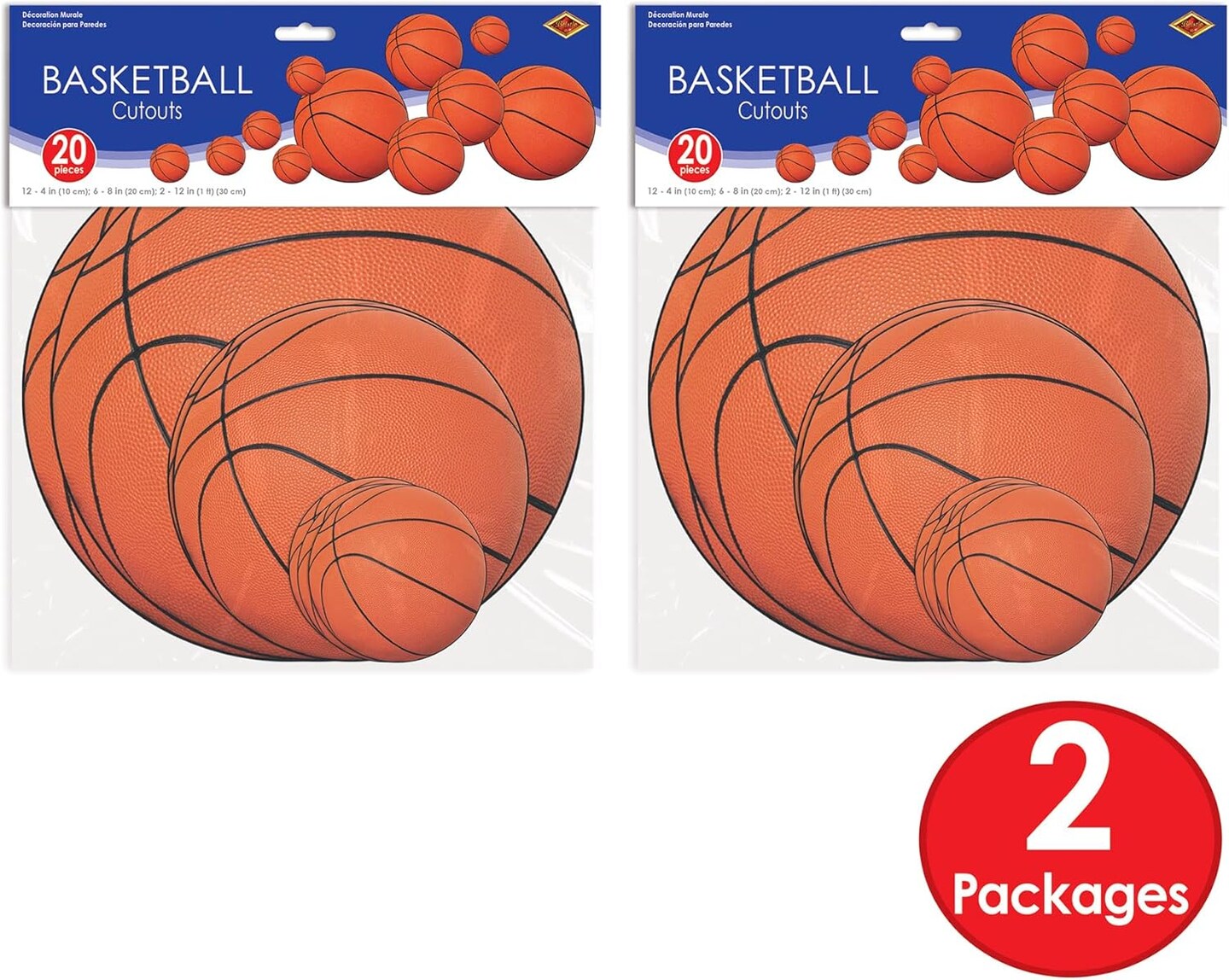 40-Piece Basketball Cut Outs in Orange and Black, Sports Theme Birthday Party Decorations, Game Day Celebrations, Classroom Décor, 4" - 12"