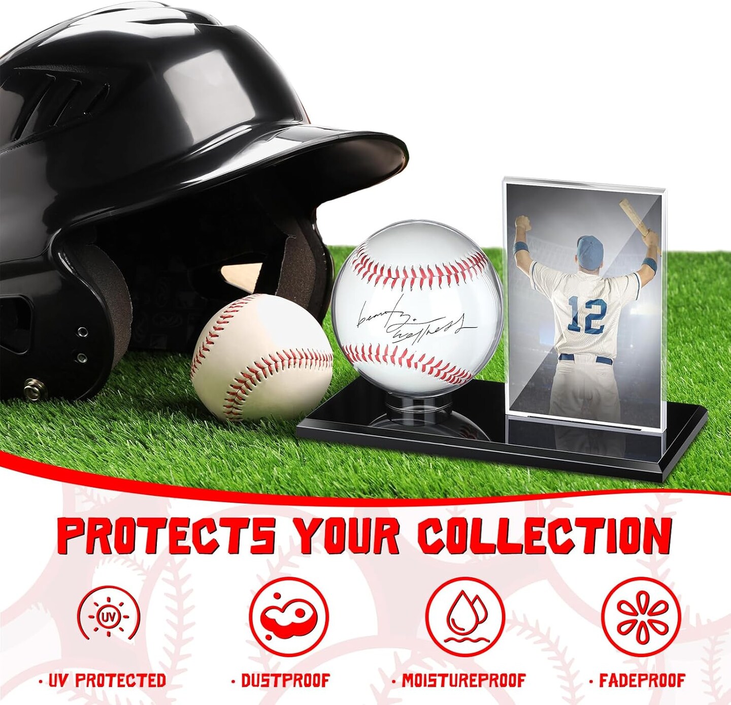 Acrylic Baseball Display Case for Ball and Cards Clear Base Ball Holder Ring Stand Set Centerpieces Protector Memorabilia Showcase for Official Size Baseball(Small)