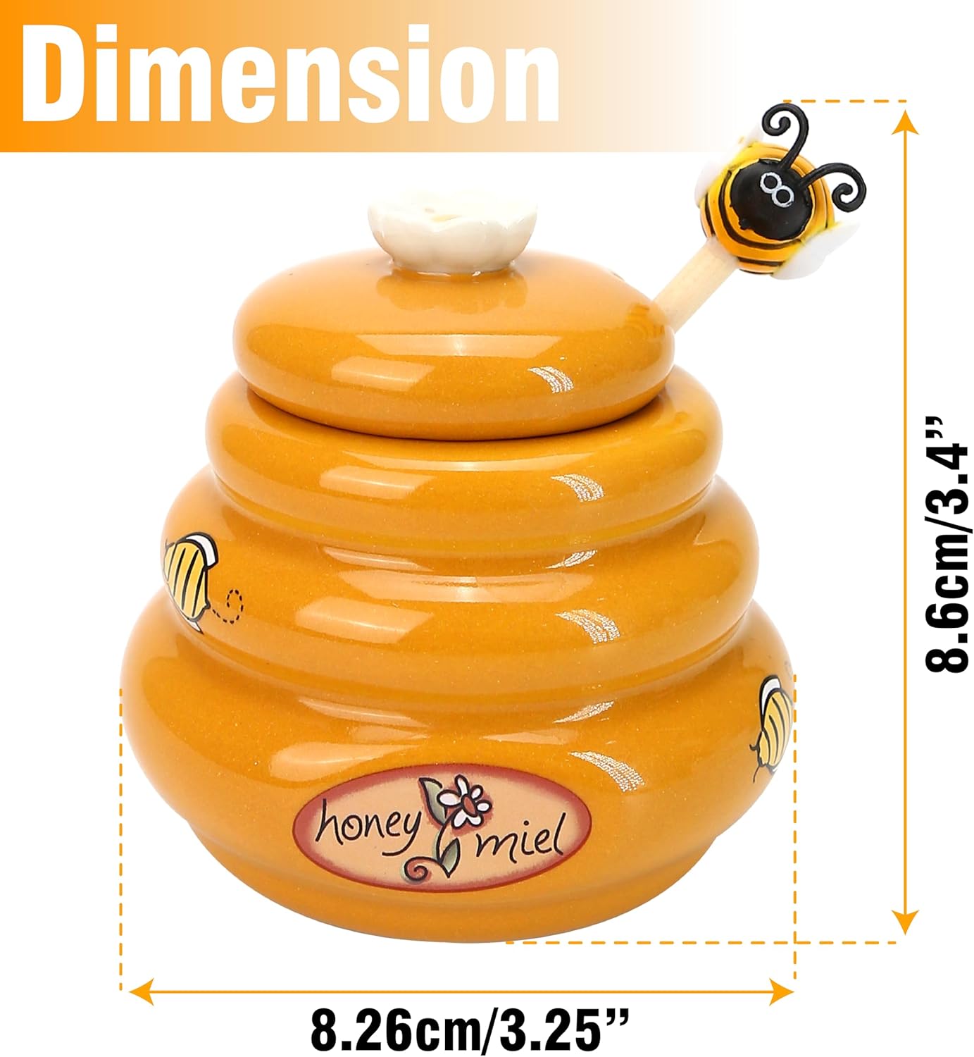 Ceramic Honey Pot with Wooden Dipper - Small Bee Hive Jar Honey Storage with Lid Stir Bar (5 Oz) - Farmhouse Kitchen Decor, Tea Accessories, Dishwasher Safe Honey Dispenser Kitchen Supplies