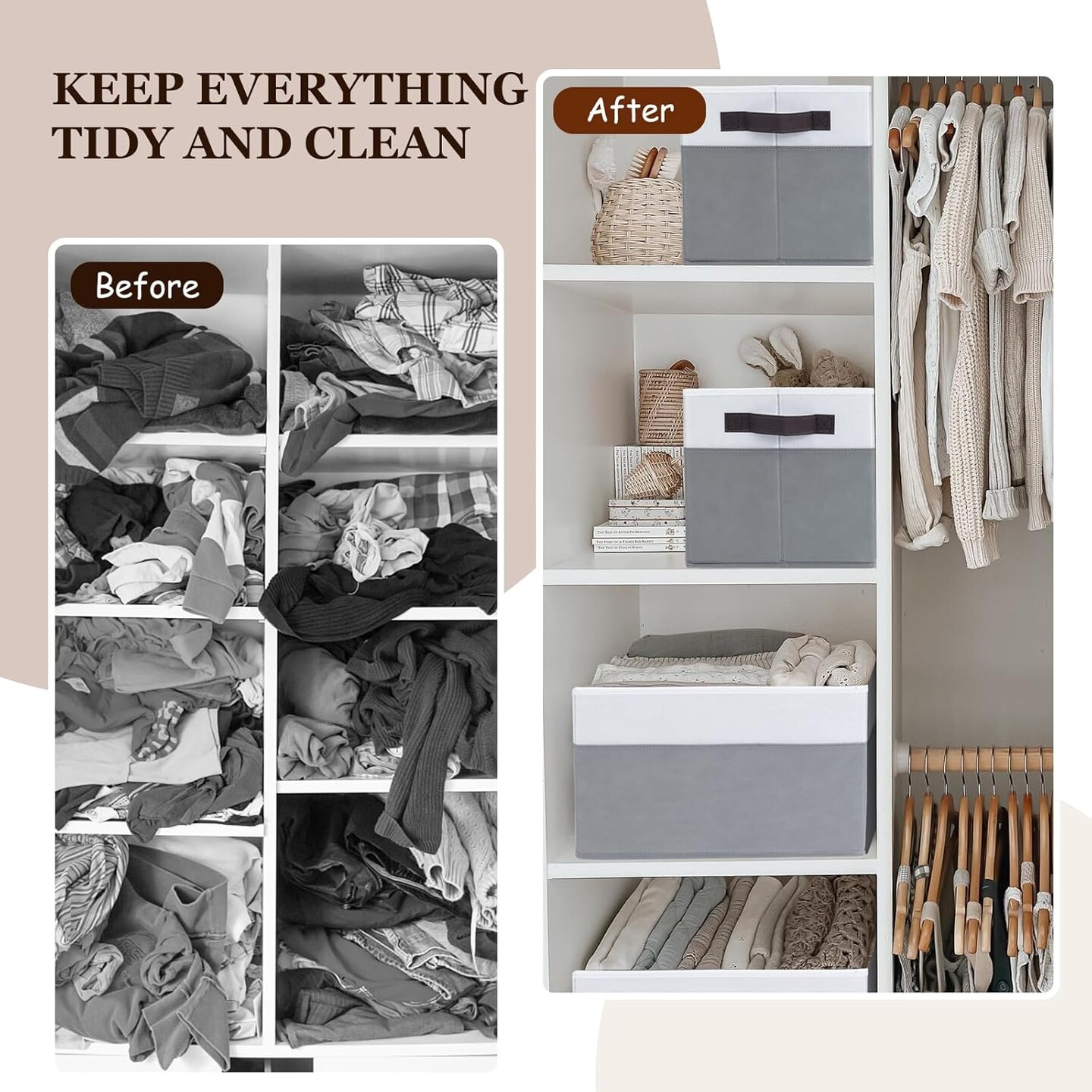 4 Pack Large Summer Storage Baskets for Shelves | Fabric Closet Organizers and Storage Bins with Handles Home Organization | Decorative Collapsible Baskets