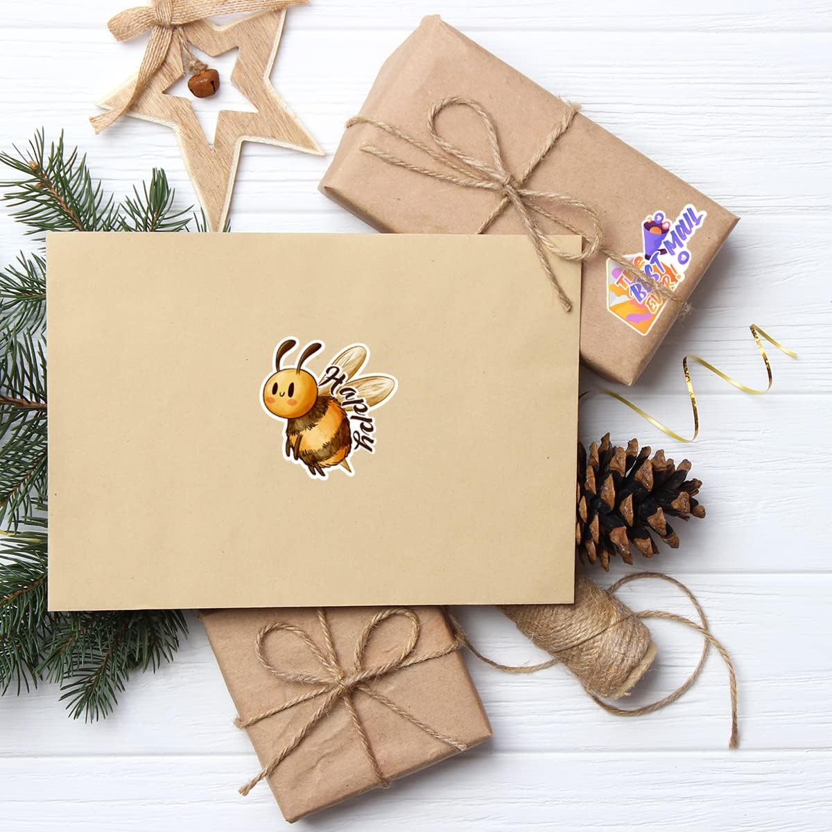 Cute Bee Happy Sticker,Funny Bumble Bee Stickers for Small Business Happy Mail Envelopes Shipping Package Packaging 500 PCS