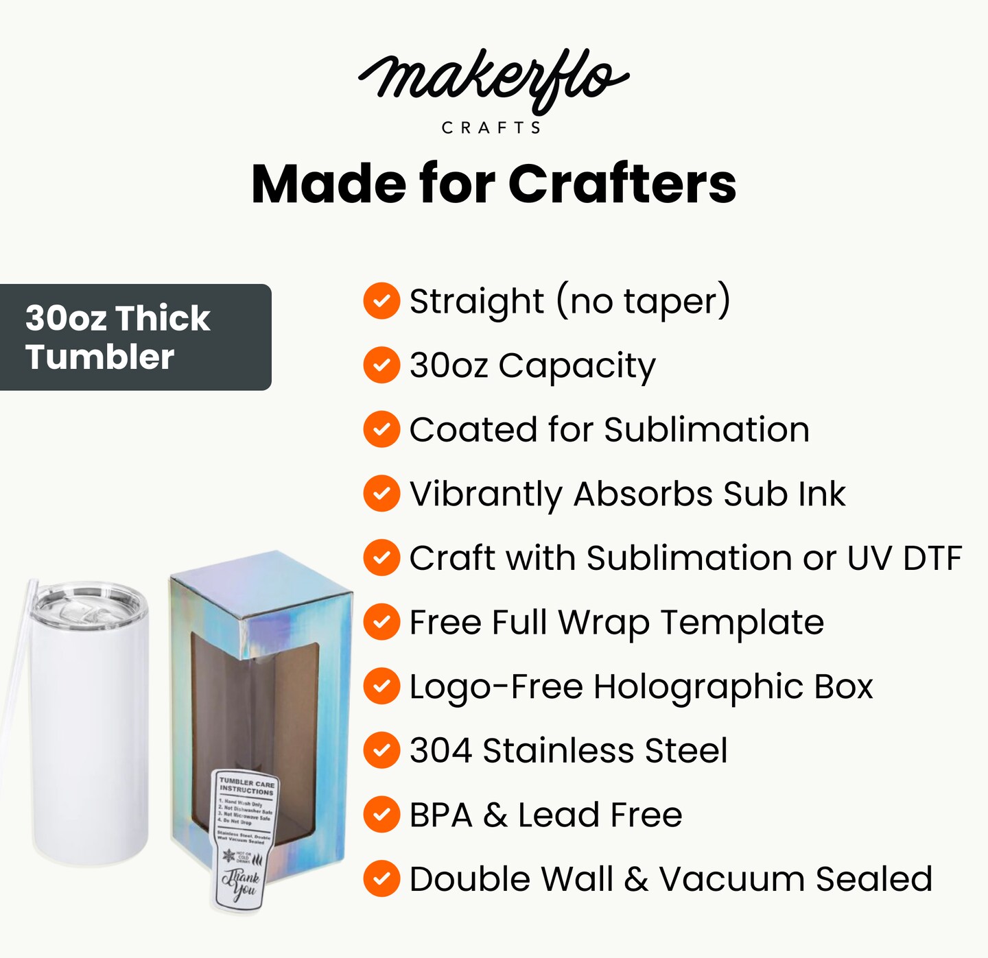 Makerflo 30 oz Thick Sublimation Blank Tumbler with Lid and Straw - Pack of 1 | Craft-Ready for DIY Gifts &#x26; Personalization (Sublimation, Epoxy, UV DTF, Vinyl, and Laser Engraving)