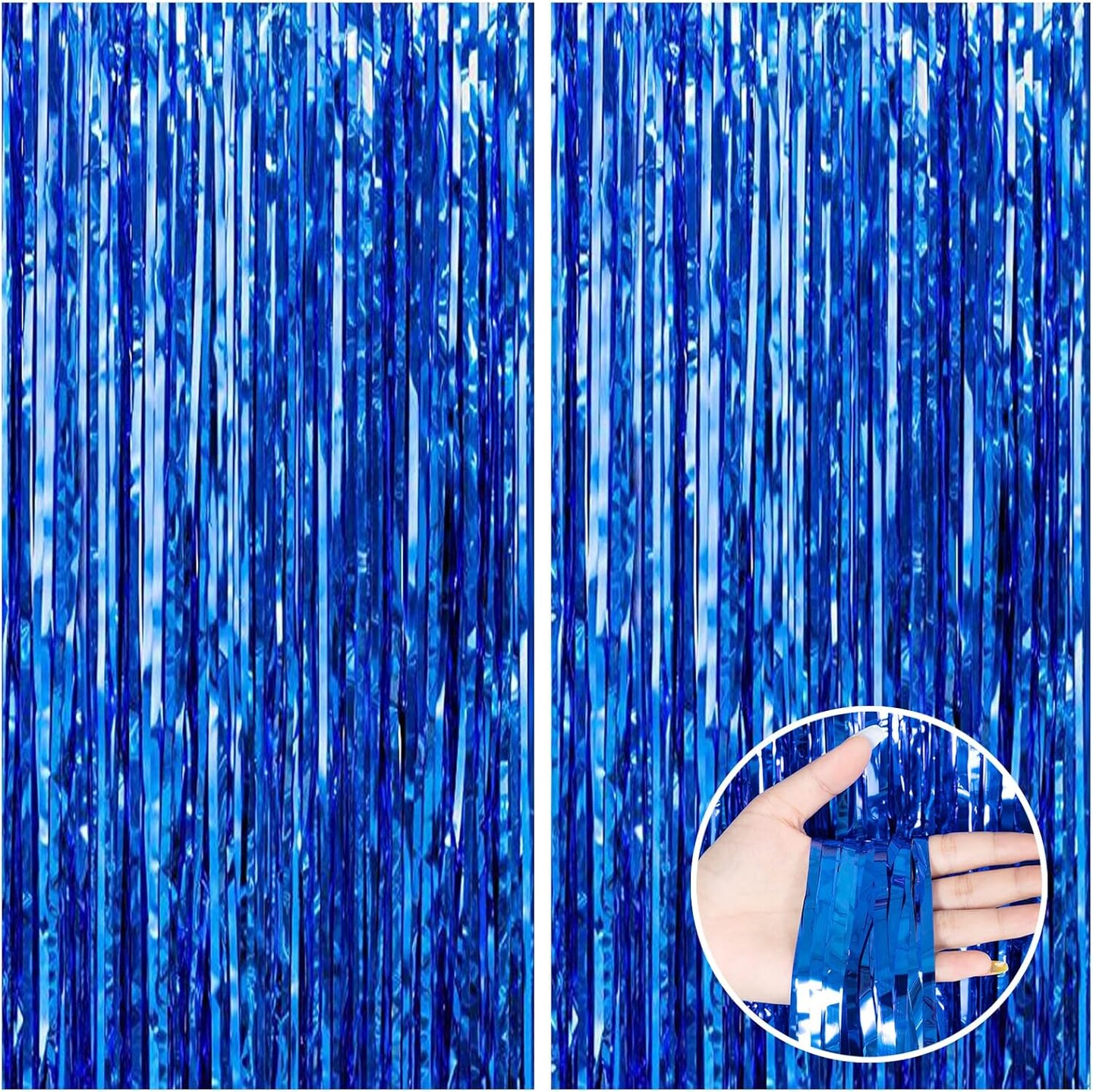 2 Pack 3.3x8.2 Feet Dark Blue Foil Fringe Backdrop Curtains, Tinsel Streamers for Ocean Birthday Party Decorations, Graduation, Halloween, Under The Sea, Disco Party