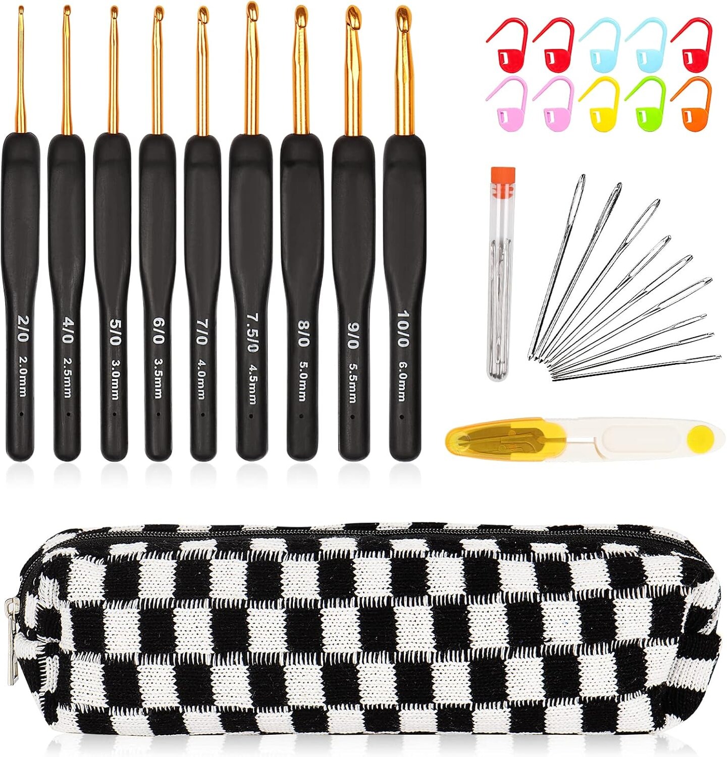 31-Piece Ergonomic Black & Gold Crochet Hook Set – Comfortable for Arthritic Hands, Beginner Friendly