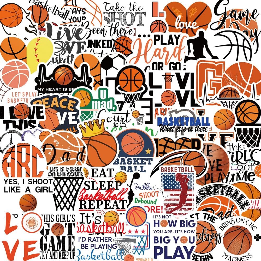50PCS Basketball Stickers,Vinyl Waterproof Basketball Sports Stickers Gift for Adults Teen Boys and Girls, Suitable for Water Bottles,Cup,Laptop,Wall,Skateboard,Phone, Scrapbook,Guitar