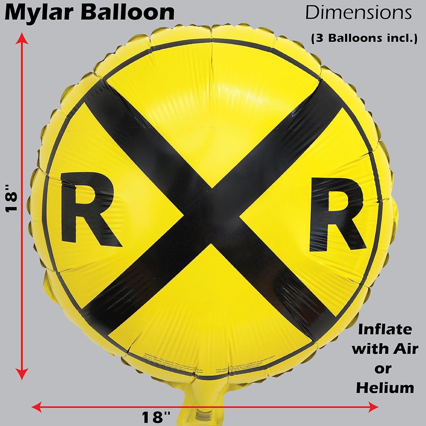 Railroad Party Balloons (3 Pcs.)! 3 Round Mylars are great for Train Themed Events, Kid's Birthday Party, Train Collectors, Retirement Party, Father's Day, Graduations.