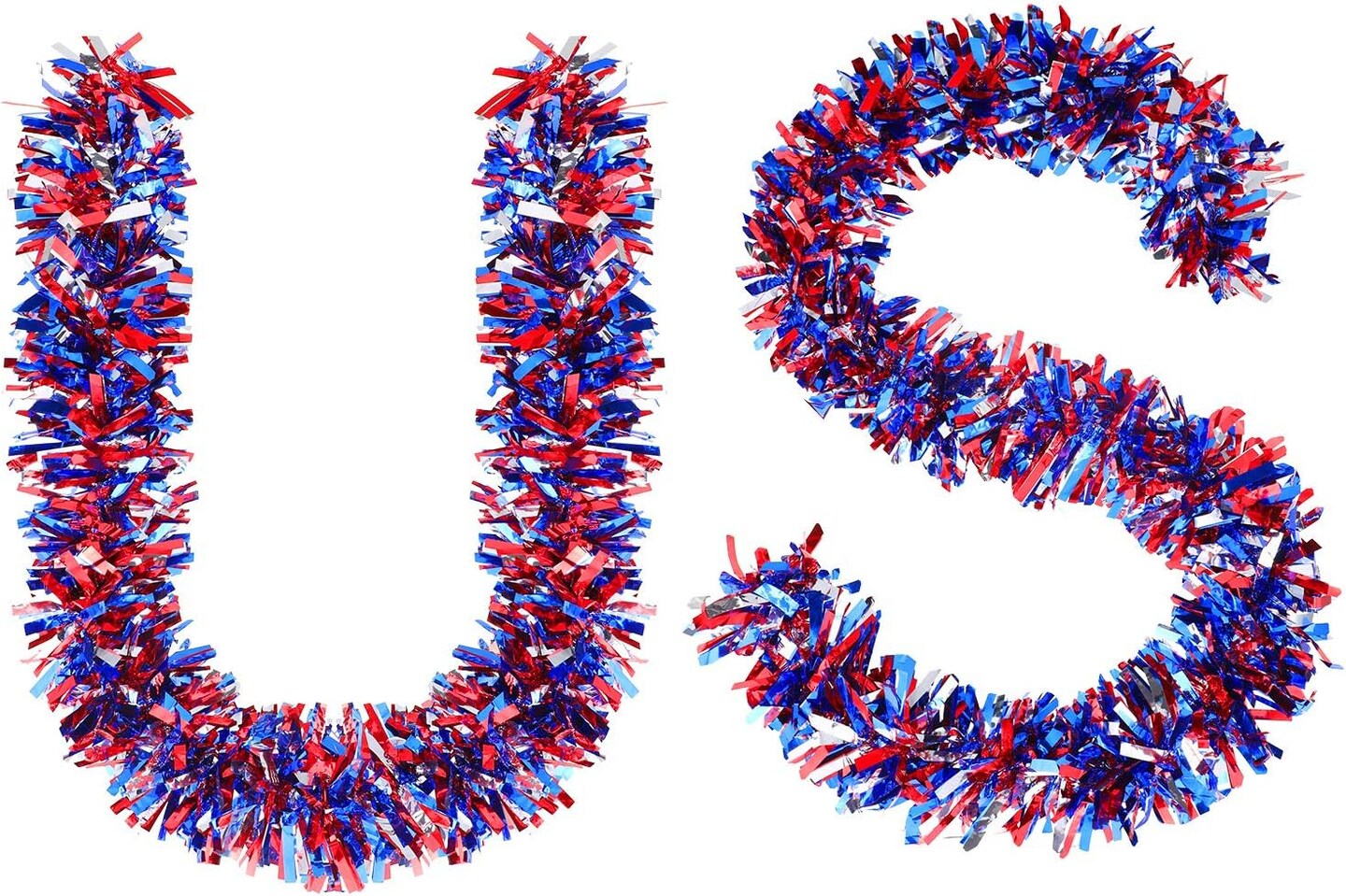4th of July Garland Decor Patriotic Red White and Blue Twist Tinsel Garland Decoration Independence Day Memorial Day for Tree Car Golf Cart