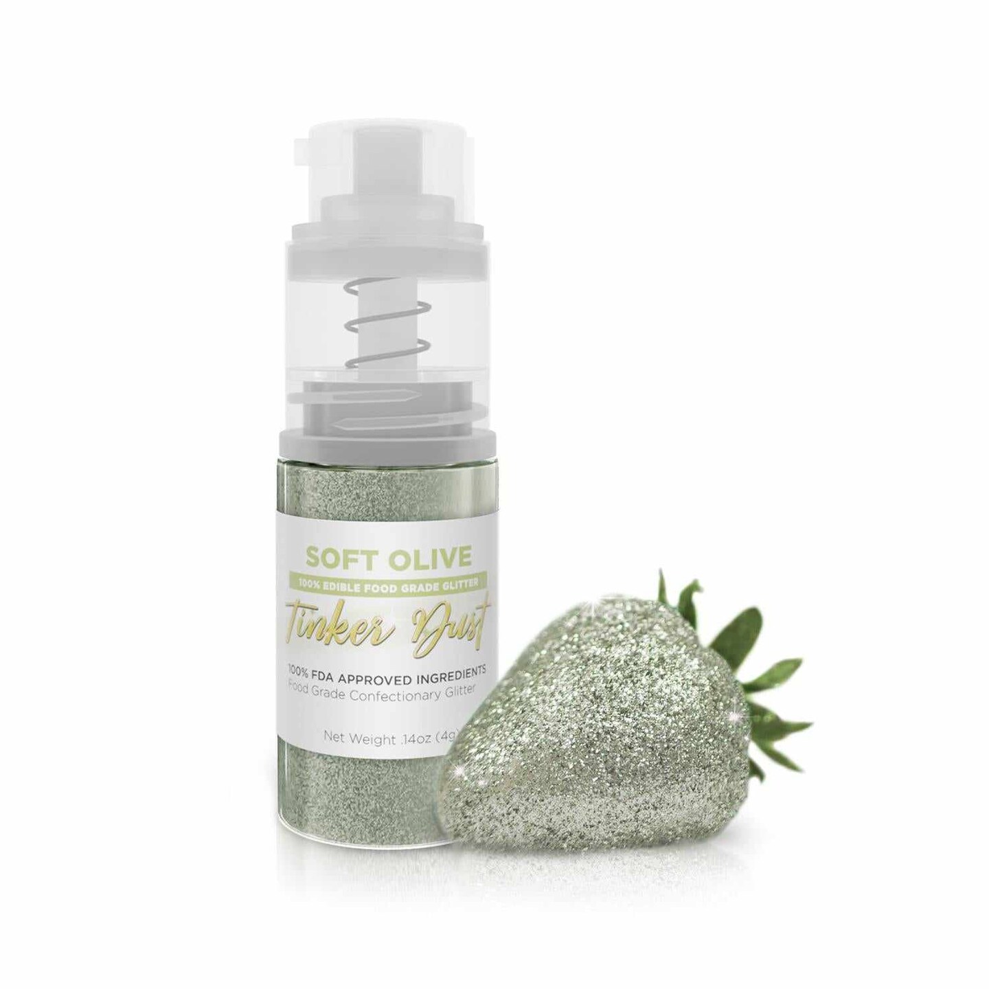 Bakell - Soft Olive Tinker Dust Edible Glitter (4g, 1x Spray Pump) for Food, Desserts, and Beverages!