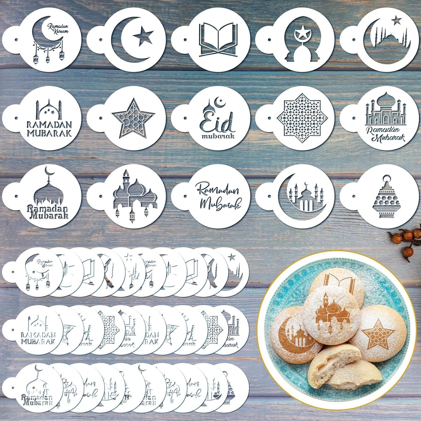 Eid Mubarak Cookie Cutter Stencil Sets 30 Pieces