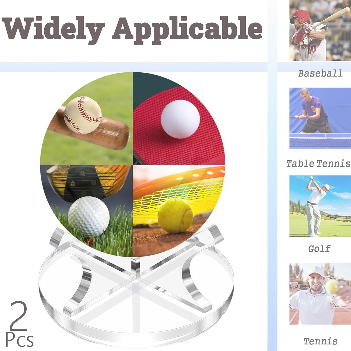 2Pcs Acrylic Baseball Holder Display Case Display for Balls Suitable for Baseball, Golf Softball, Tennis Ball Spheres, Thanksgiving Pumpkin Ball, Wooden Eggs Clear Baseball Stand