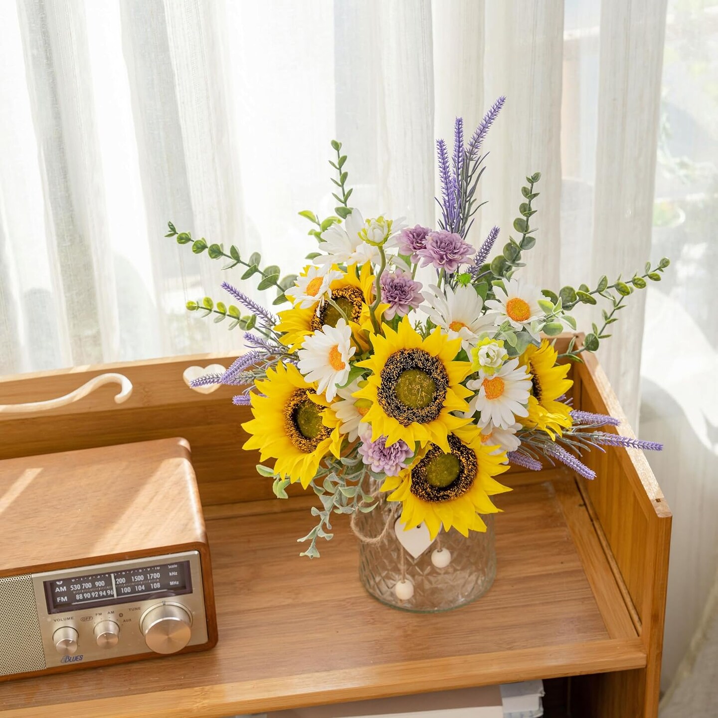 Artificial Faux Flowers in Vase for Home Decor Centerpiece