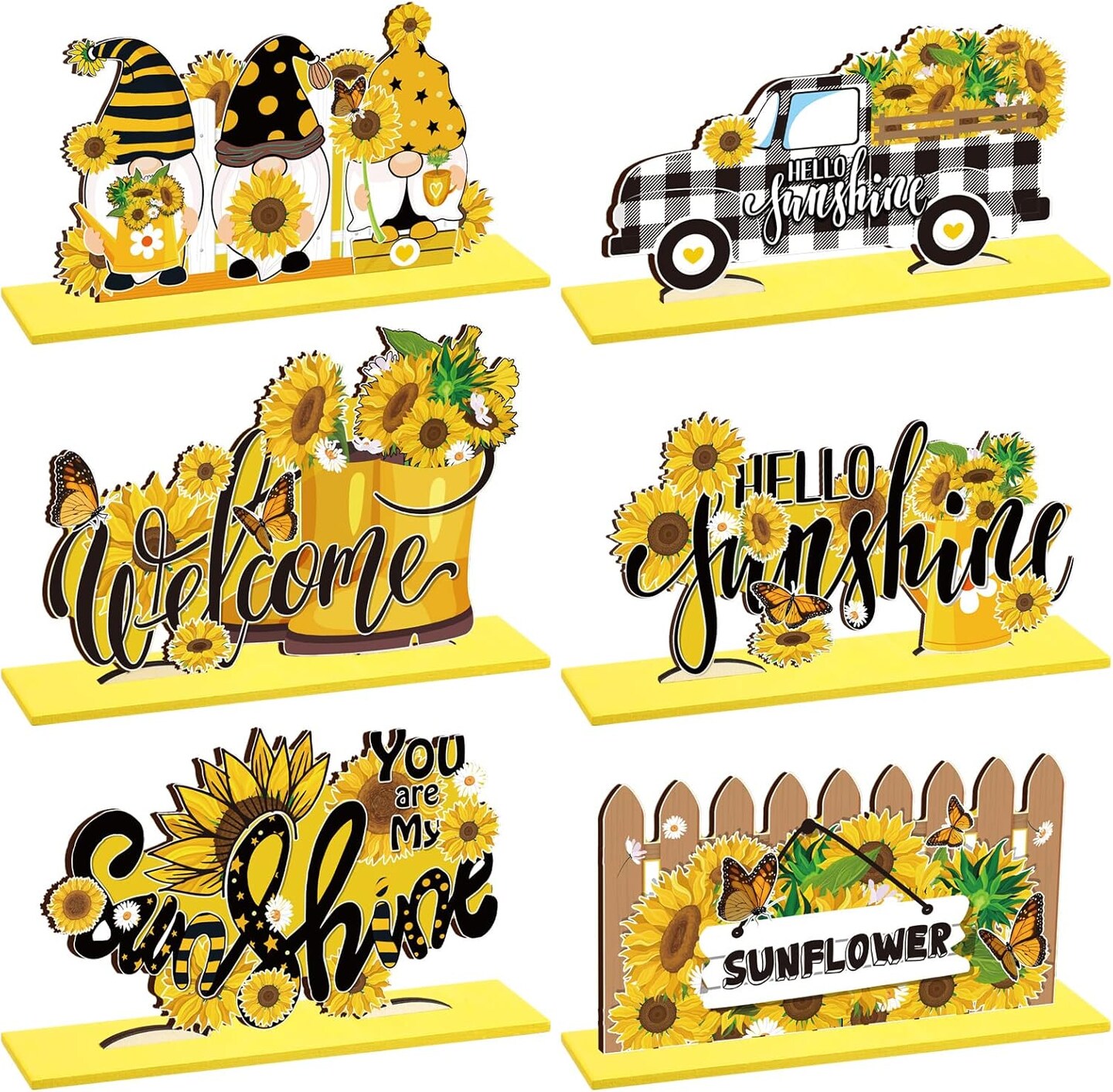 6 Pcs Sunflower Summer Decor Sunflower Wooden Table Centerpiece