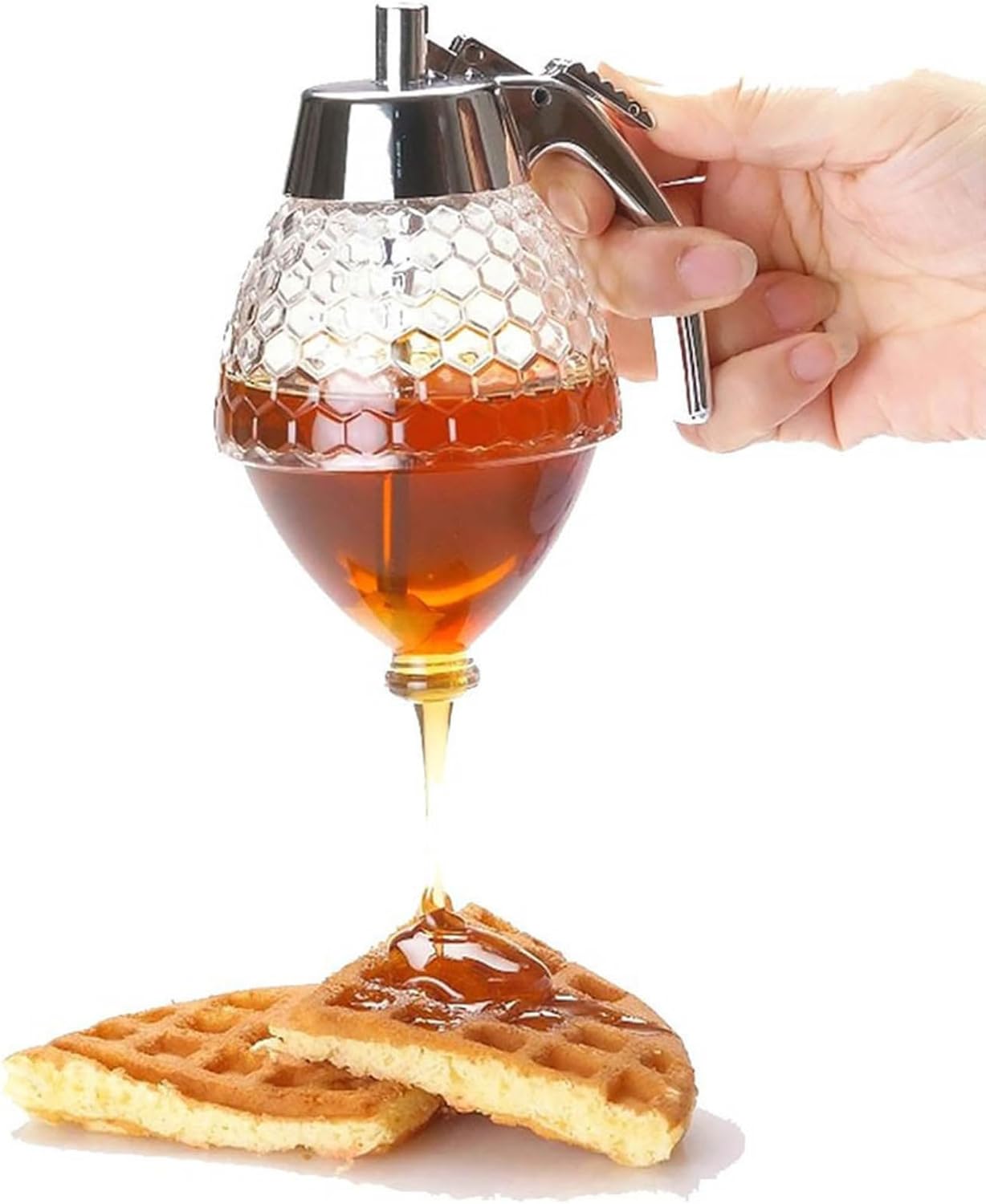 Honey Dispenser No Drip Glass, Honey Dispenser with Stand Clear Honey Pot Honey Jar for Syrup Sugar Sauces, Honey Container Maple Syrup Dispenser Glass Syrup Container
