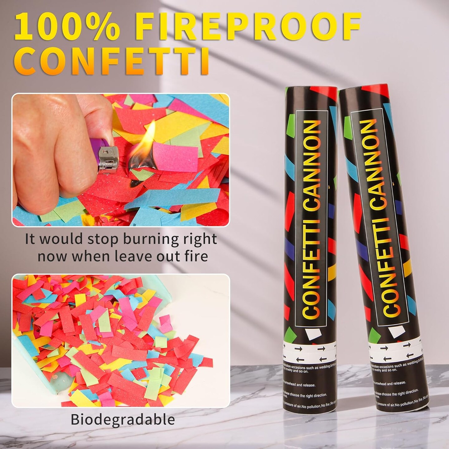 6PCS 12" Multicolor Confetti Cannons – Biodegradable Party Poppers