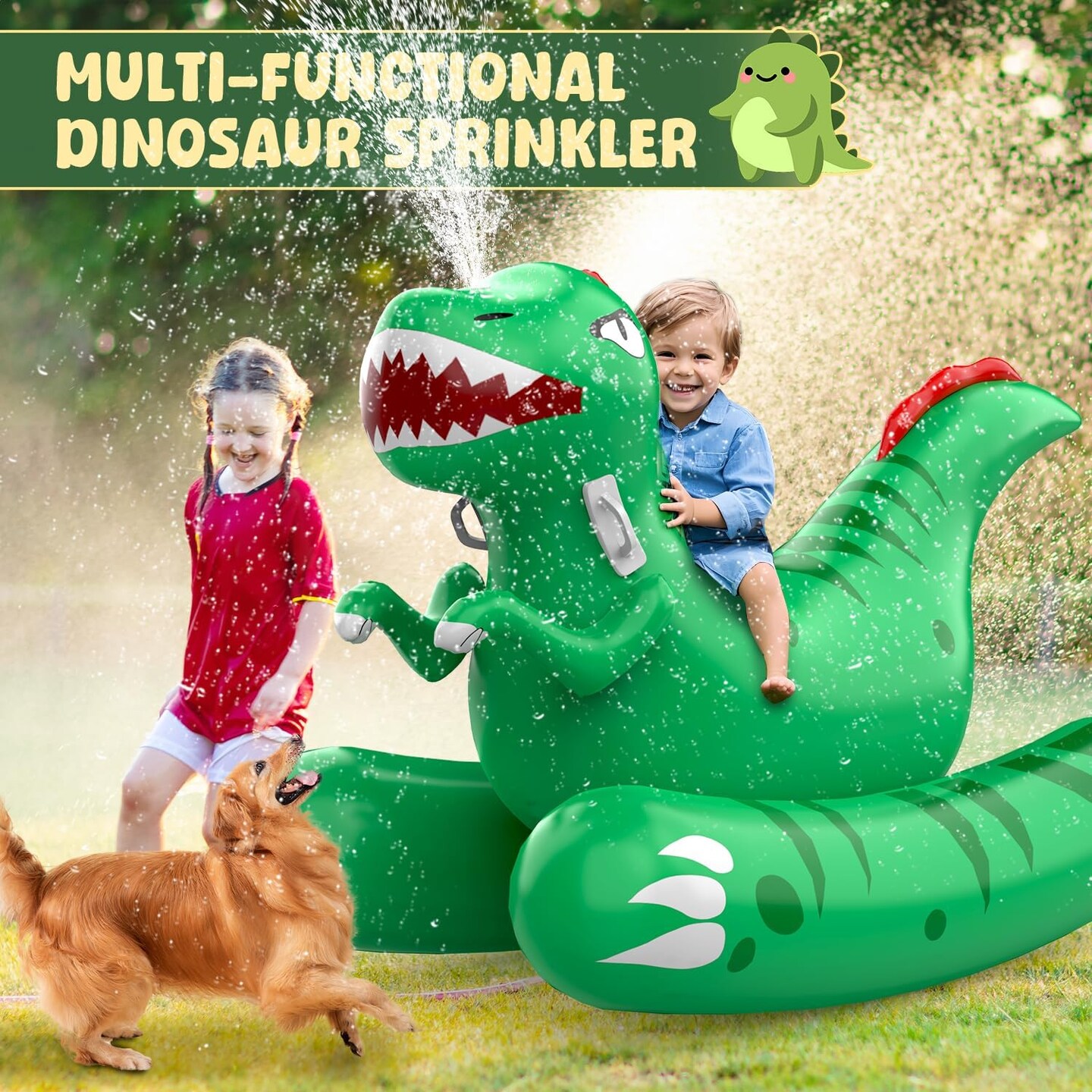 Inflatable Dinosaur Swimming Pool Float for Kids with Sprinkler for Yards, 2-in-1 Summer Water Toys 72&#x22; Large Pool Raft Outdoor Party Toys for Adults Kids