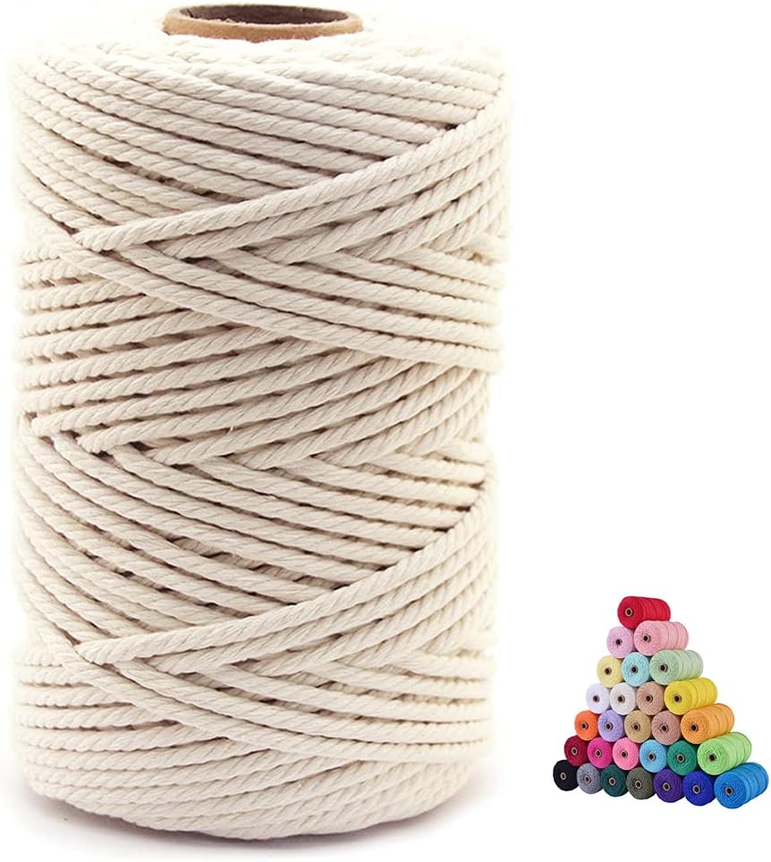 100% Natural Cotton Macrame Cord,5mm x110 Yards Macrame Cords Colored Cotton Macrame Rope Craft Cord for DIY Crafts Knitting Plant Hangers Christmas Wedding D&#xE9;cor(Beige, 5mm110yards)