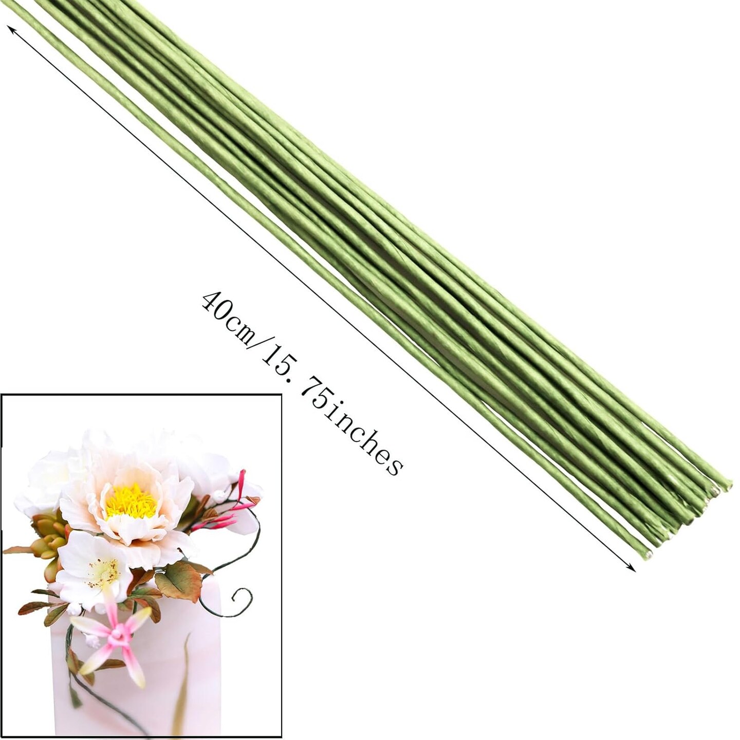 50-Pack Green Paper-Wrapped Floral Stem Wire, 16in, 16 Gauge Craft
