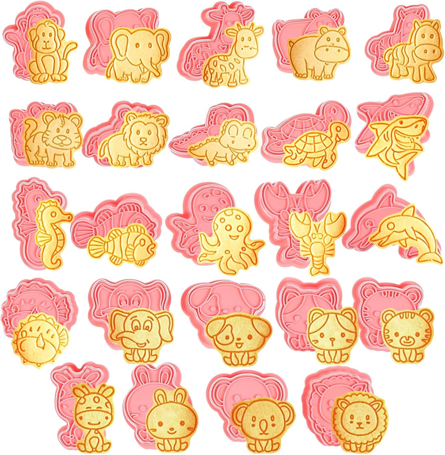 Animal Cookie Cutters with Plunger Stamps Set 24 Pieces