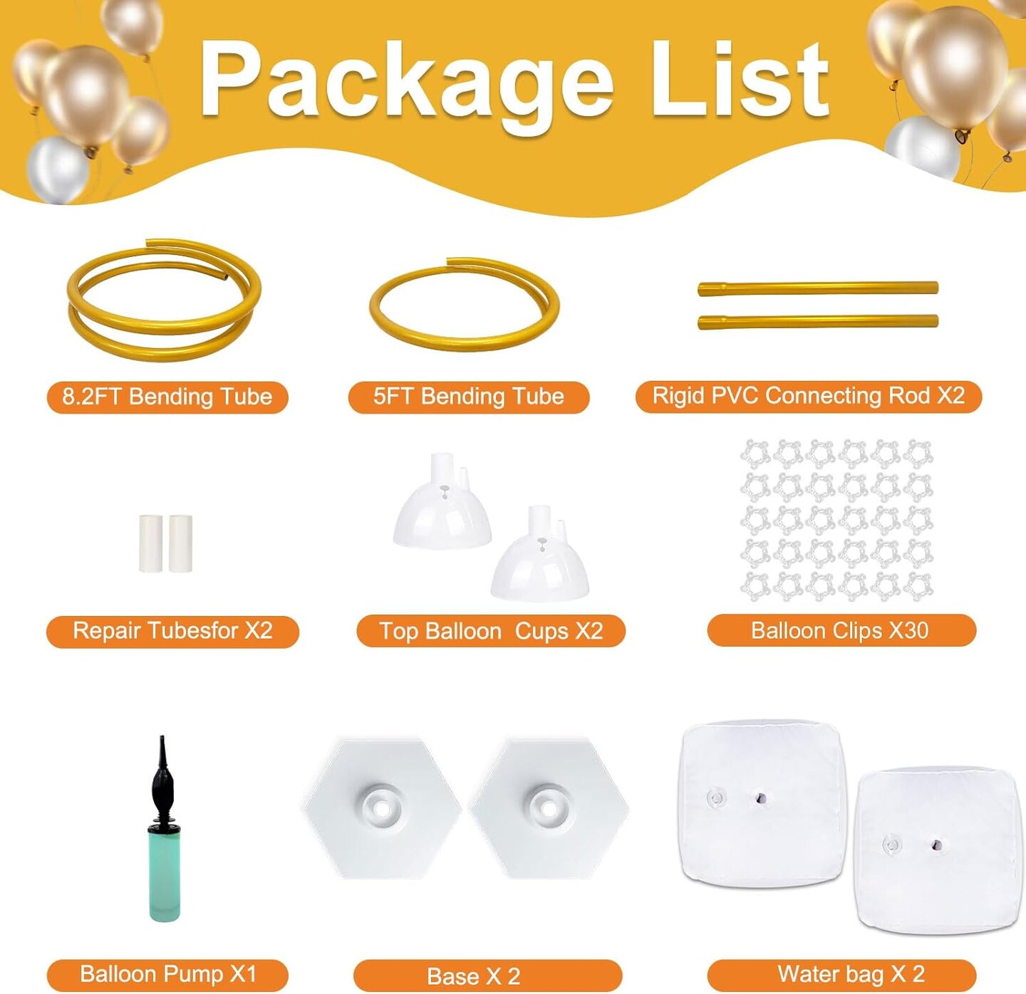 Gold Balloon Arch Stand Kit, 9.3ft &#x26; 6ft Free Bending Soft Balloon Flower Backdrop Stands Set with Water Base