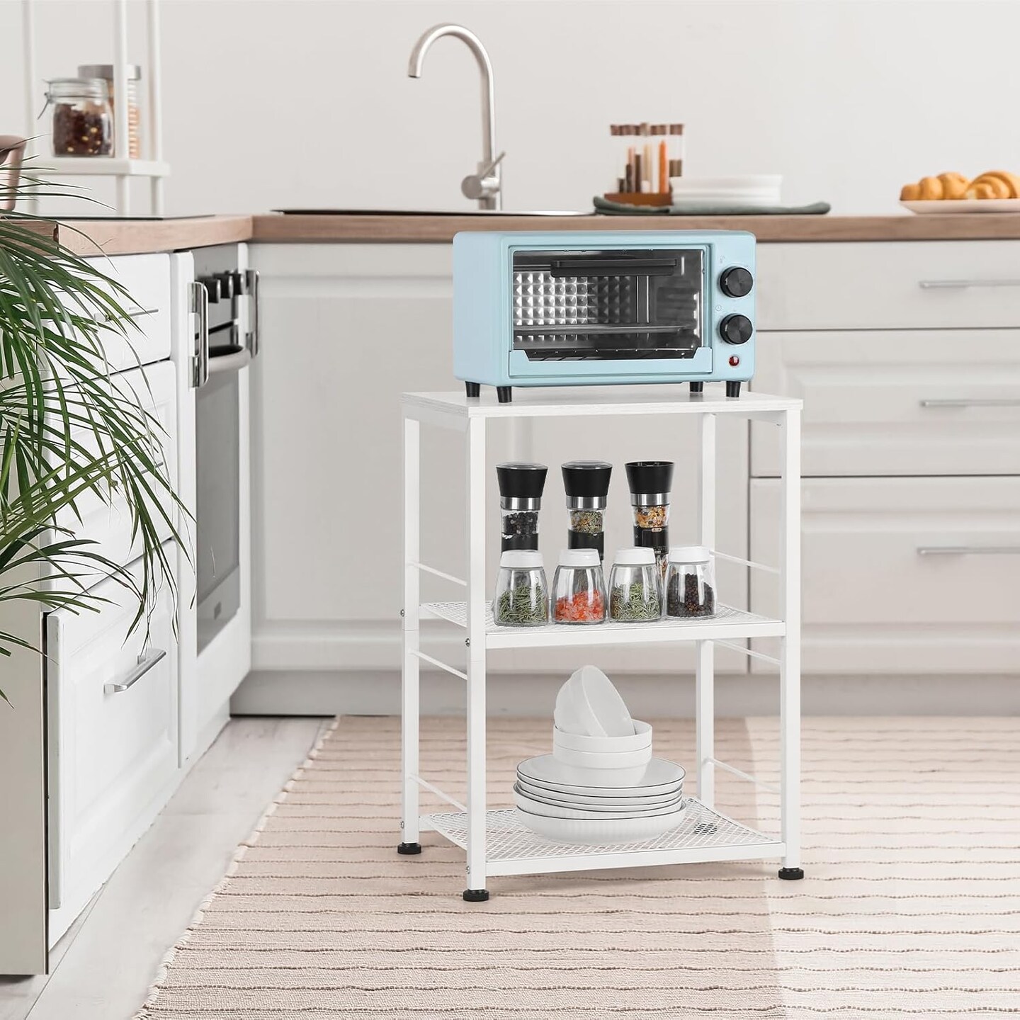 White End Table with 2-Tier Shelf - Multifunctional Side Table for Living Room, Bedroom, Office - Wheels or Adjustable Feet, Easy Assembly