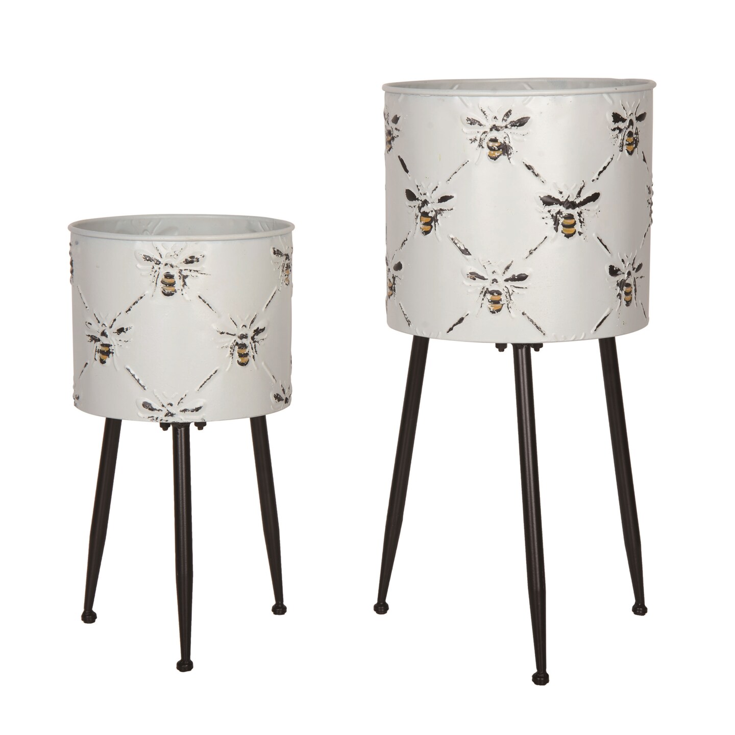 Transpac Metal White Spring Bee Plant Containers Set of 2, 20.75" Planter Stands, Metal, Indoor Tabletop Decor