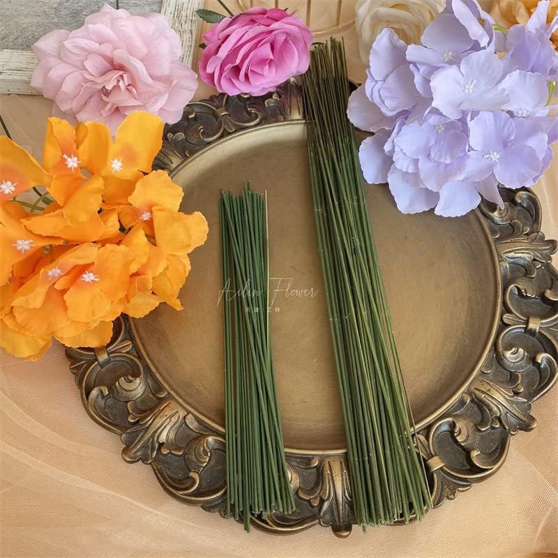 100 pcs Floral Stem Wire - Plastic Artificial Flower Green Stem Rod - Plant Stub Wire Green Florist Wires (10 inch / 25cm)